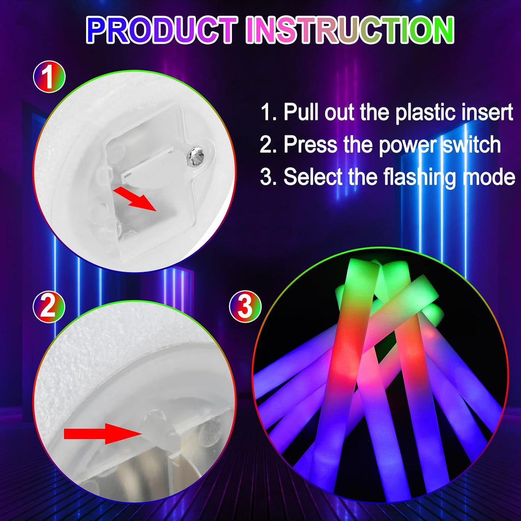 Taotuo 68PCS Foam Glow Stick Bulk,Light Sticks for Parties Bulk with 3 Modes Colorful Flashing,Glow in The Dark Party Supplies for Wedding Reception,Dance Floor,Holiday Party,Concert