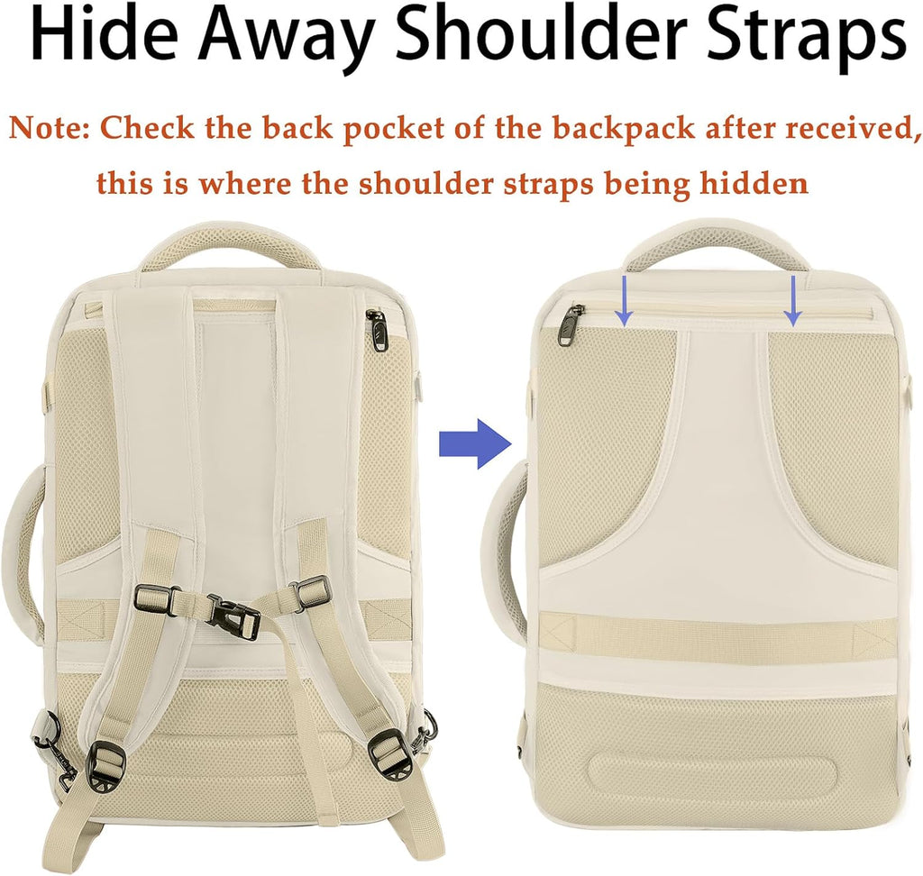 MATEIN Beige Travel Backpack Women, Carry on Bag with Hidden Shoulder Strap