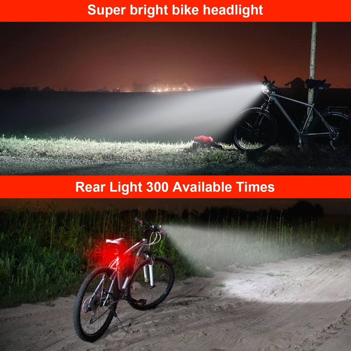 Victagen 5000 Lumens 3LED Bike Lights for Night Riding, Super Bright Front and Back Bike Headlight, USB Rechargeable, 6 Modes
