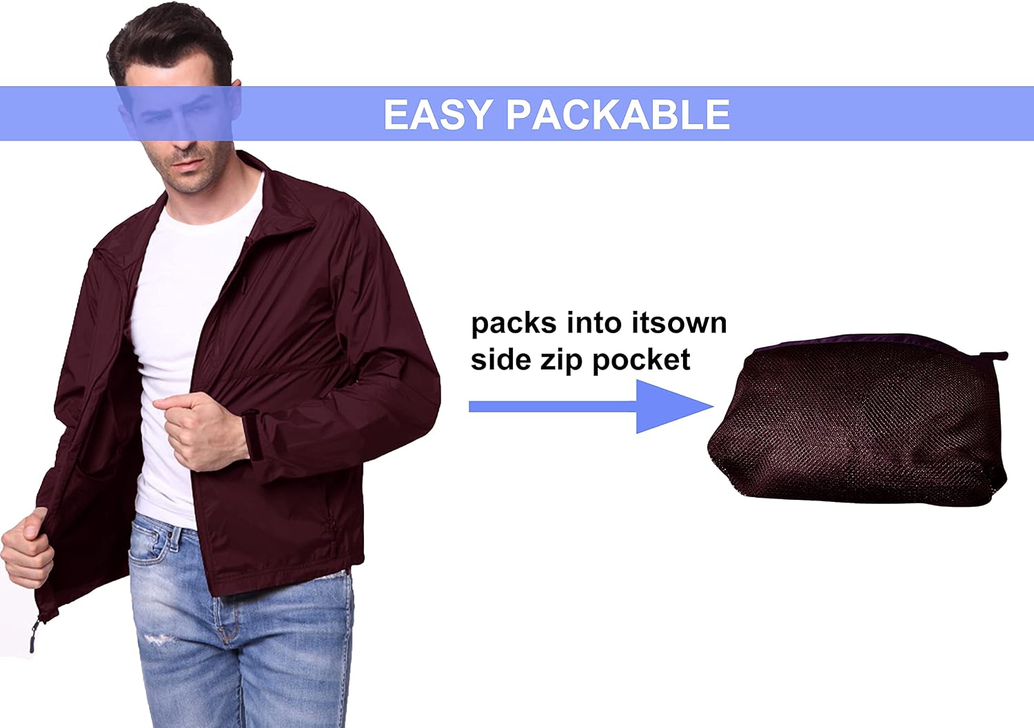 TRAILSIDE SUPPLY CO. Mens Windbreaker Jackets Lightweight Packable Jacket