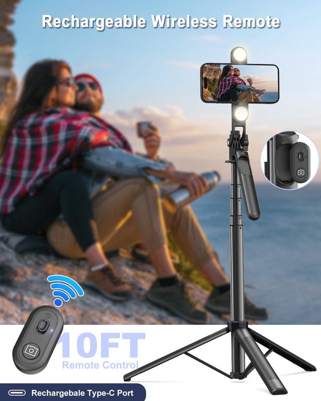 Yeaki 71" Phone Tripod,Tripod for iPhone with Fill Light and Rechargeable Remote,Aluminum Selfie Stick Phone Stand Compatible with Cell Phone/Camera/Ring Light/DJI/GoPro