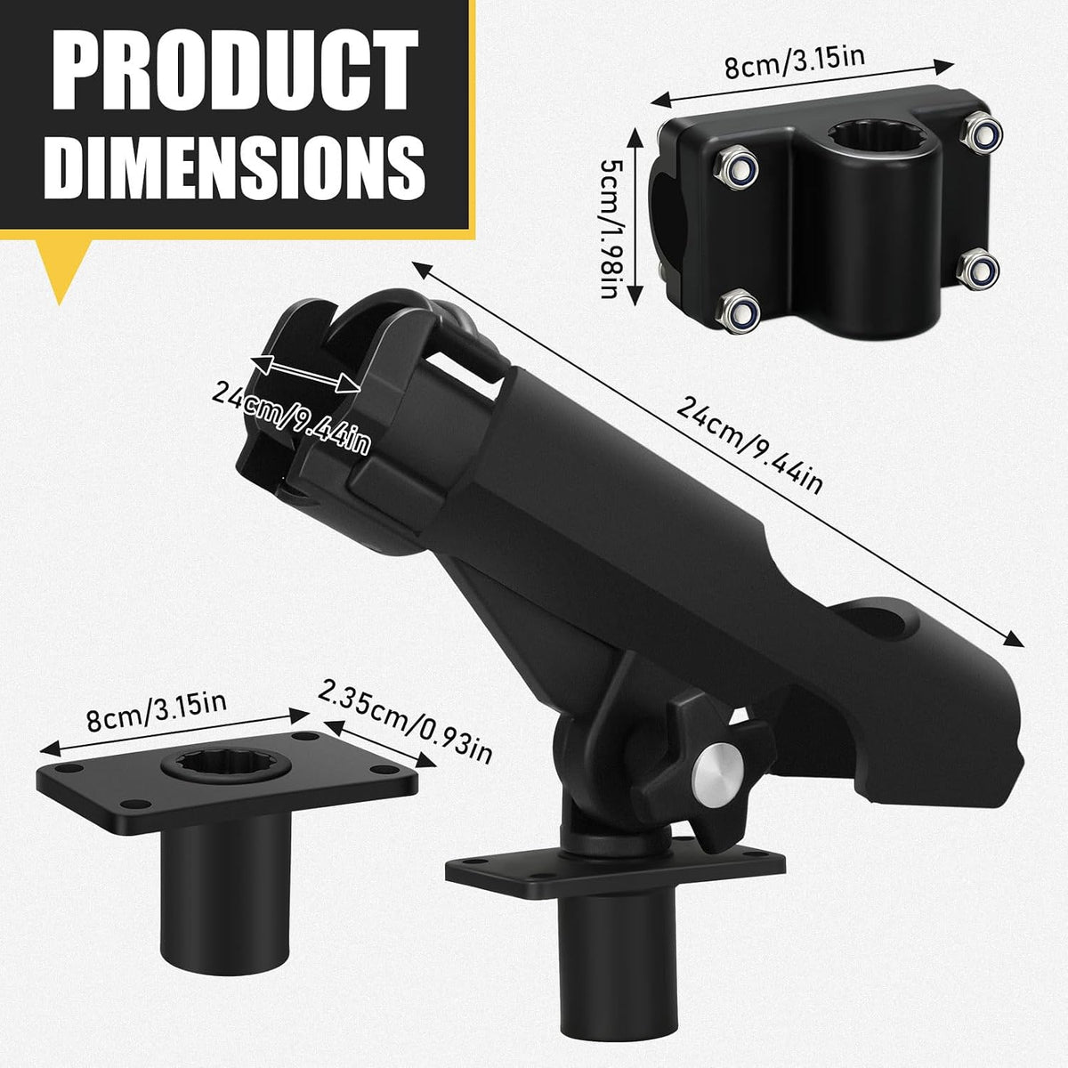 Threlaco Fishing Rod Holders for Boat Adjustable 360 Swivel