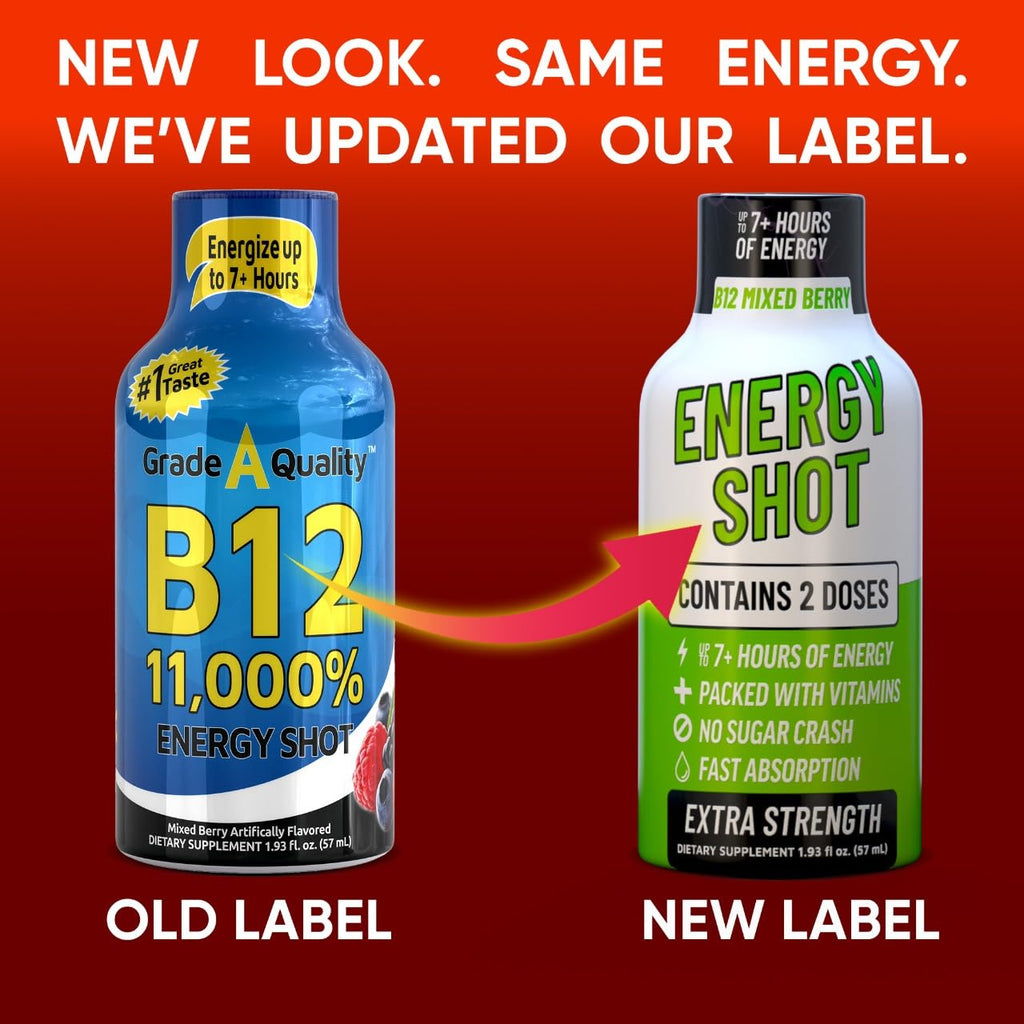 B12 Mixed Berry Extra Strength Energy Shot 12 pk – 260mg Natural Caffeine B12 B6 – Energy & Vitality Support – 2 Servings Sugar Free Zero Calorie Green Tea B-Vitamins Electrolytes Vegan – 1.93 fl oz