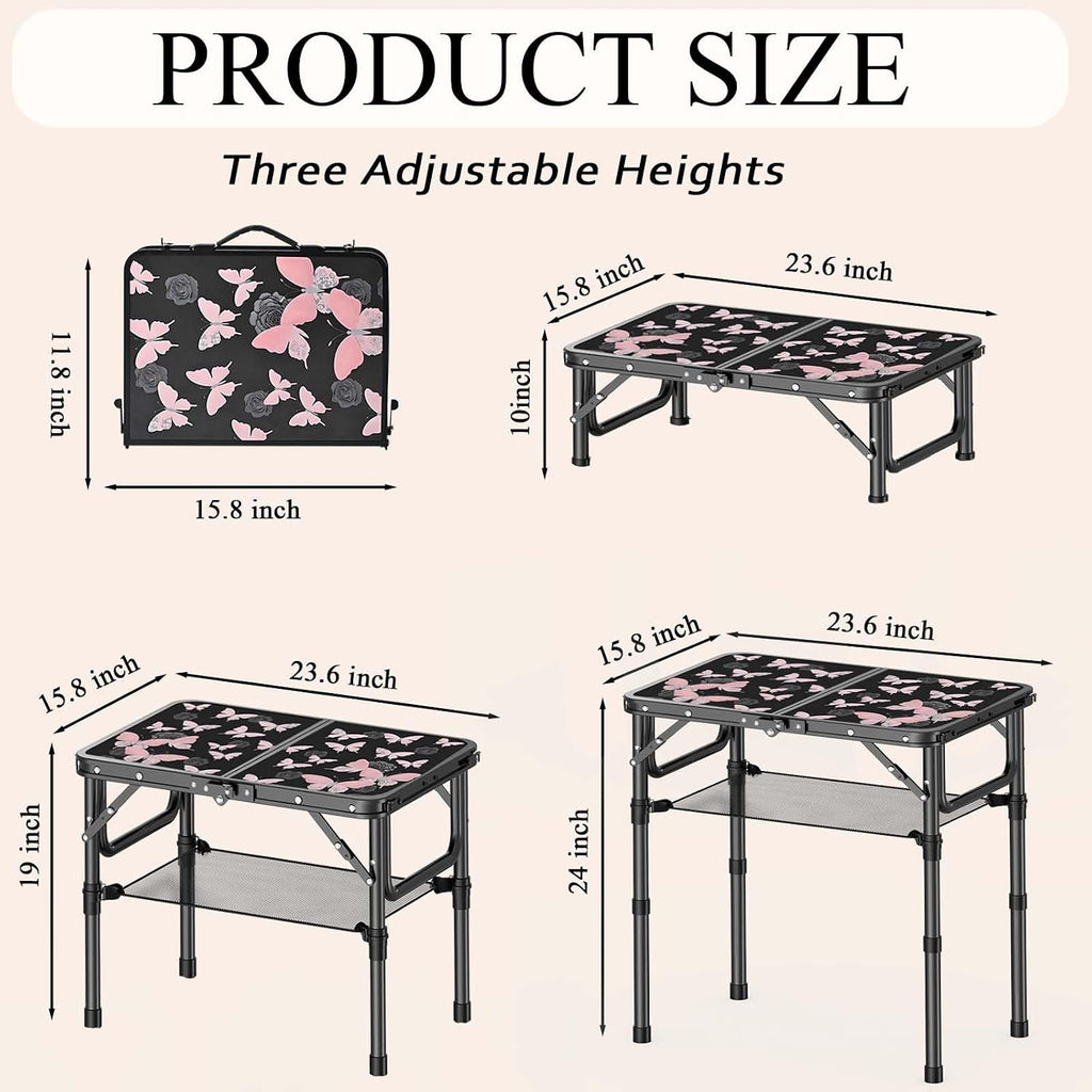 YihuiKo Small Camping Table, Vintage French Butterfly Pattern Folding Table