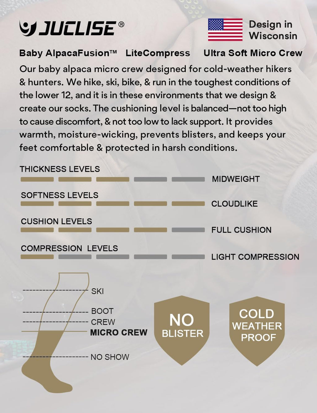 Juclise Baby Alpaca Wool Lightweight Micro Crew Socks for Men & Women