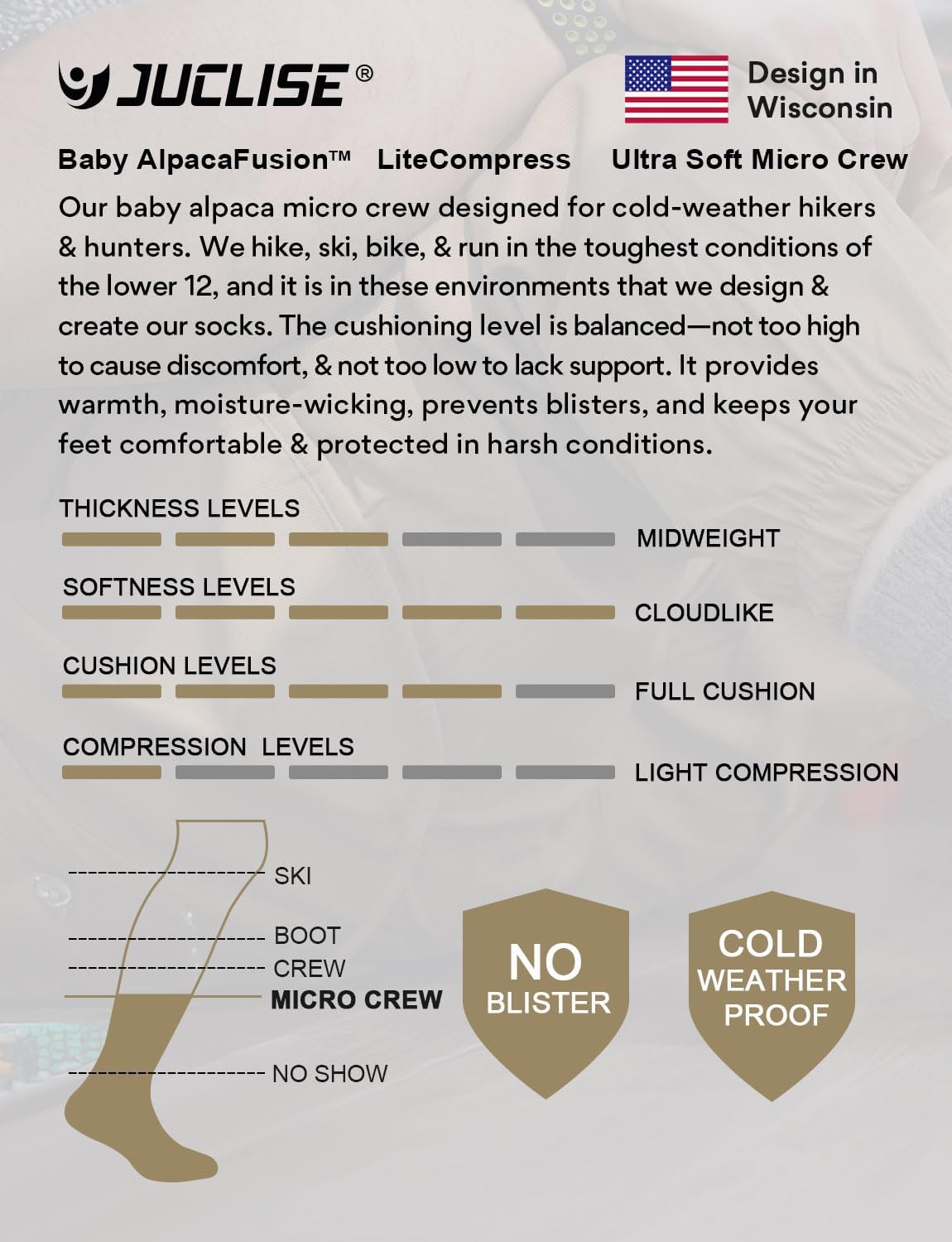 Juclise Baby Alpaca Wool Lightweight Micro Crew Socks for Men & Women
