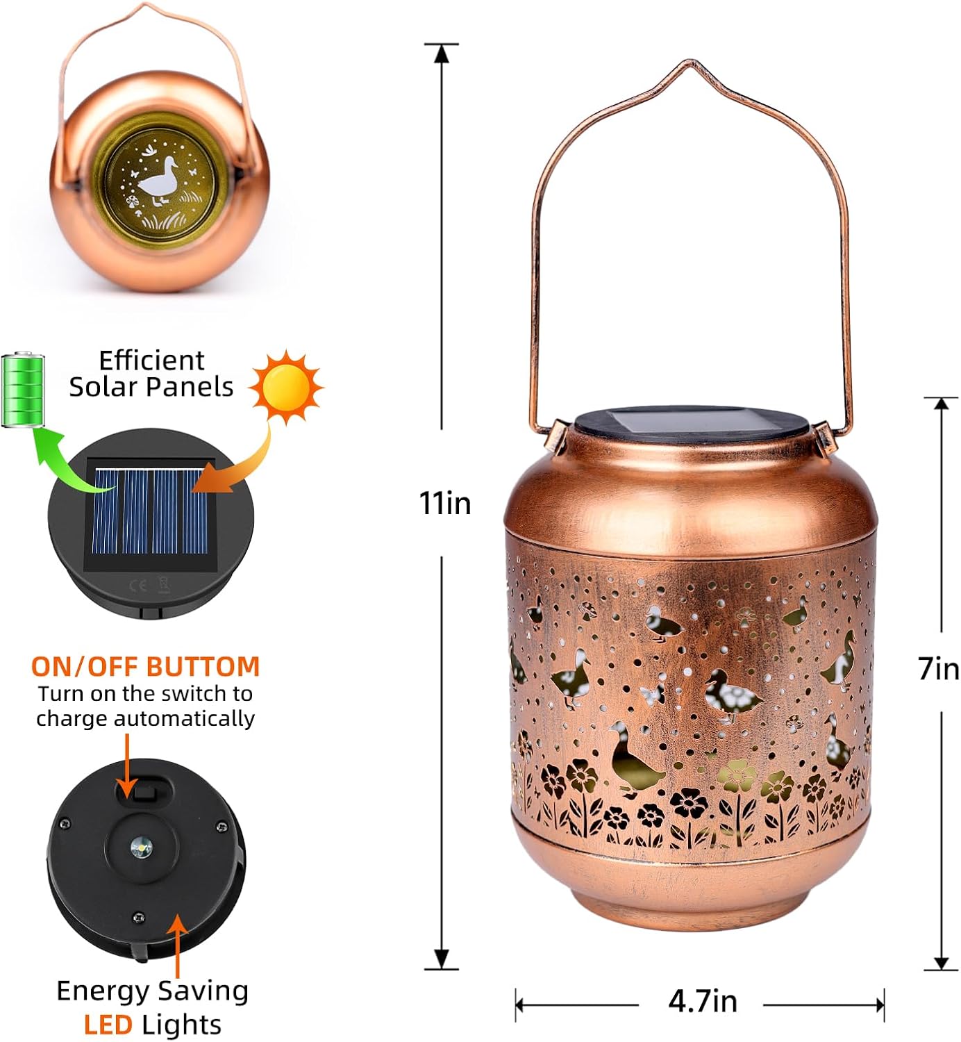 Solar Lanterns Outdoor Hanging Waterproof Lantern Duck Garden Decor Metal Solar Lights Birthday Gifts for Women Men Outside Decoration for Yard,Porch, Patio,Backyard,Pathway,Lawn,Landscape