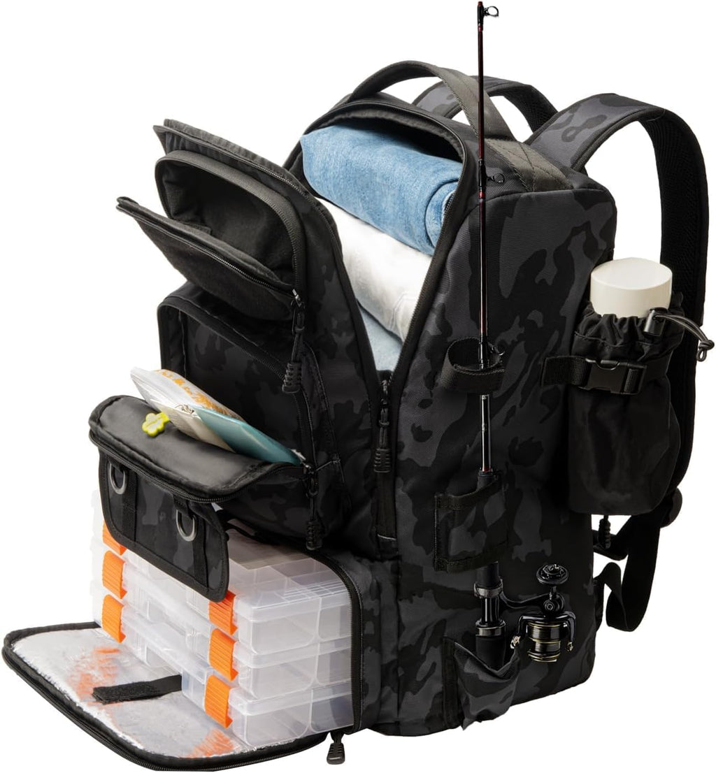 Fishing Backpack with Rod Holders 4 Tackle Boxes,40L Takle Bag for Camping