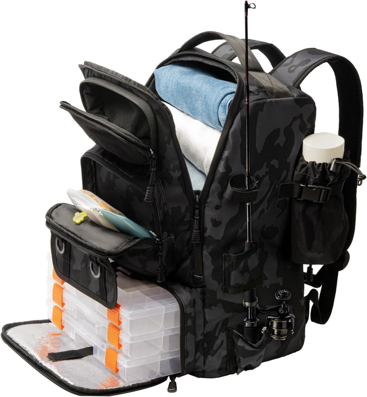 Fishing Backpack with Rod Holders 4 Tackle Boxes,40L Takle Bag for Camping