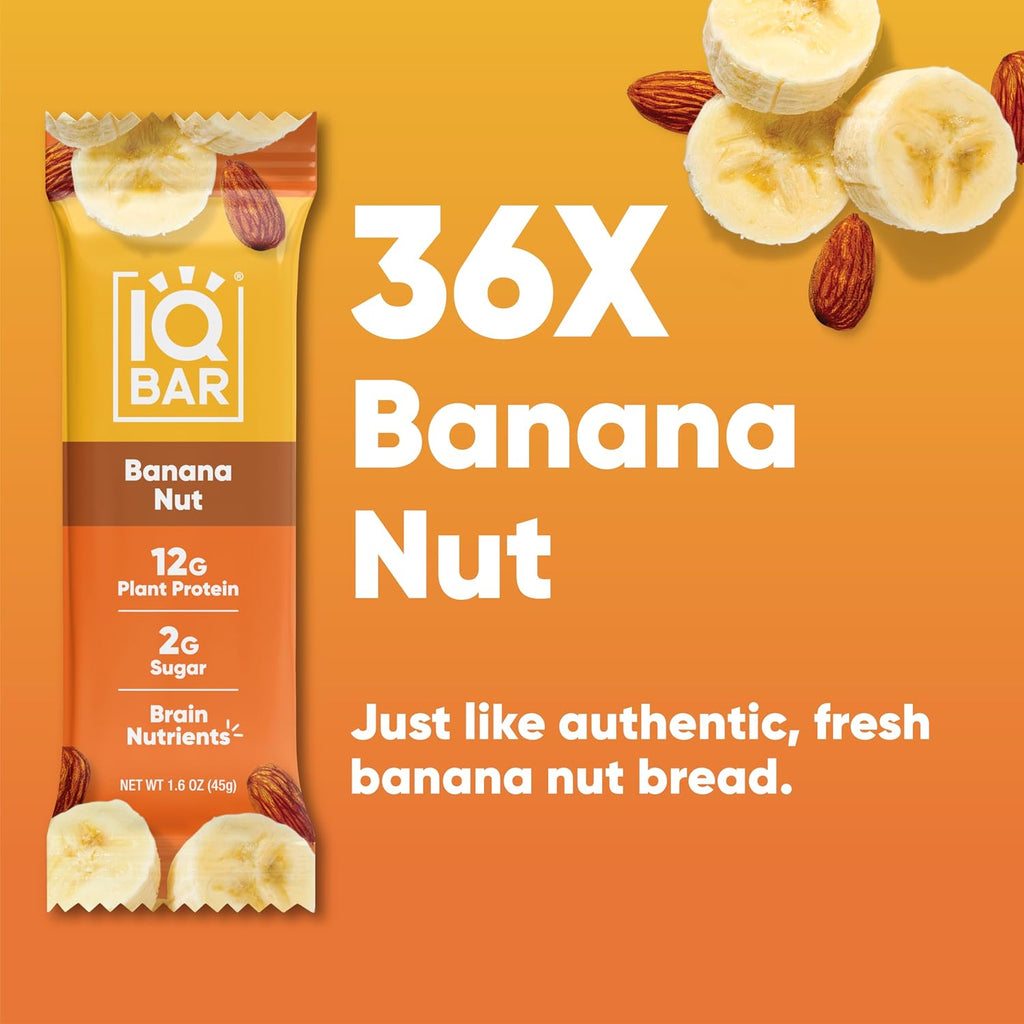 IQBAR Clean Protein Bars, Low Sugar Keto, Banana Nut 36-Count
