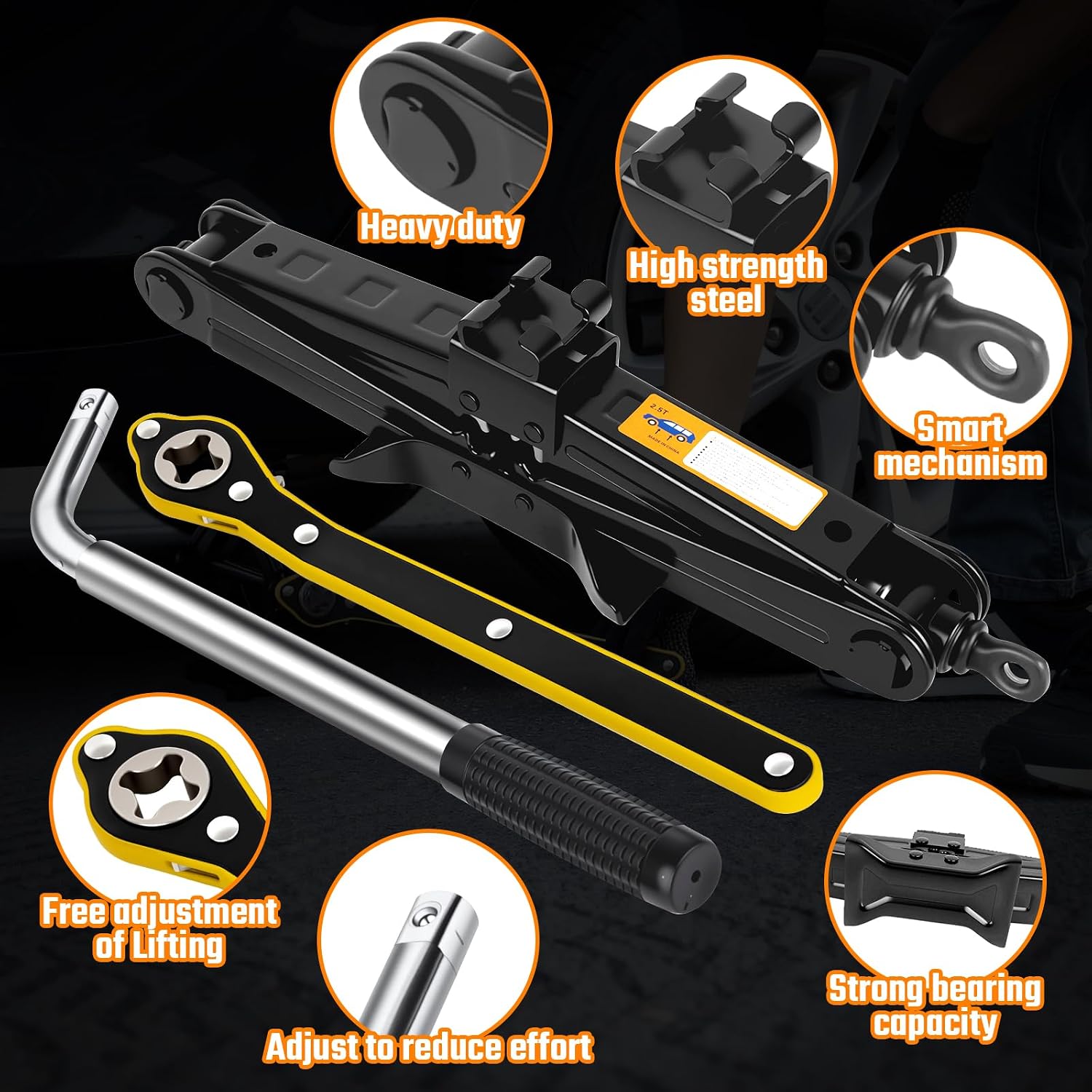 Scissor Jack Car Jack Kit, 2.5 Ton (5512 lbs)
