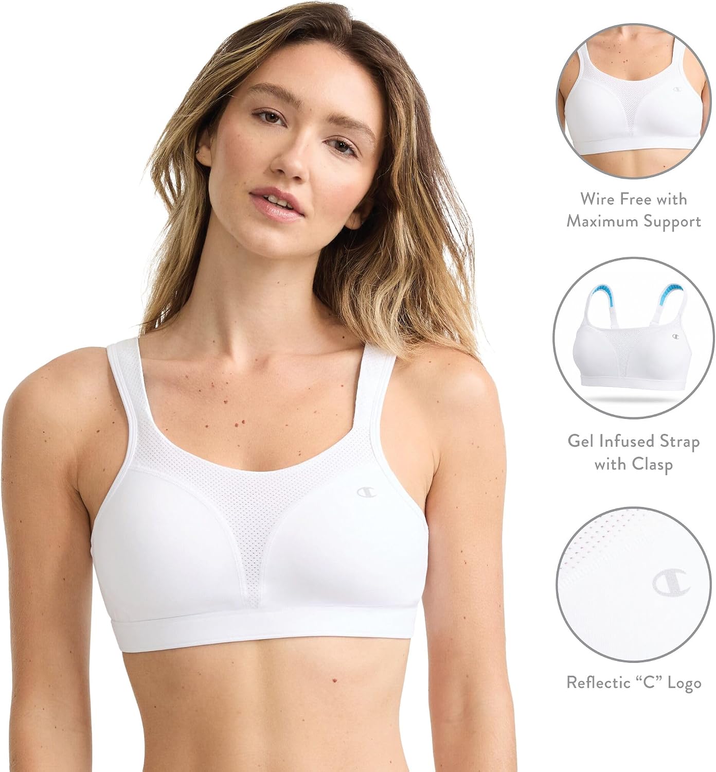 Champion Women's Sports Bra, High-Impact, Maximum Support, Breathable, Moisture-Wicking Fabric