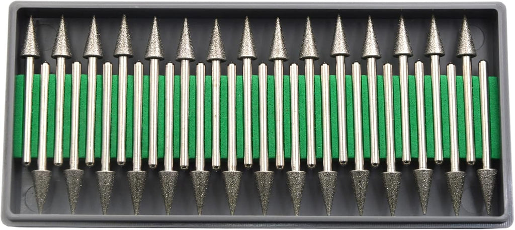 30Pcs 6mm Triangular Head,3mm Shaft,Diamond Stone Abrasive Burs Burr Grit Bits for Rotary Tool Grinding Head Jewelry Lapidary Woodworking (Triangular 6mm)