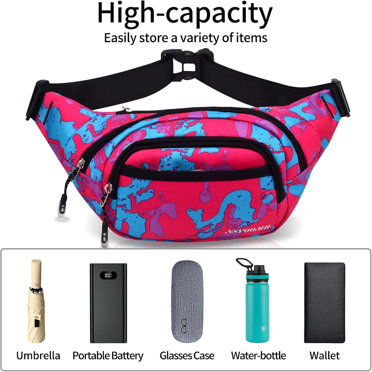 Large Fanny Pack for Women Men NSYOOMH, Crossbody Waist Bag 5-Zipper Pocket