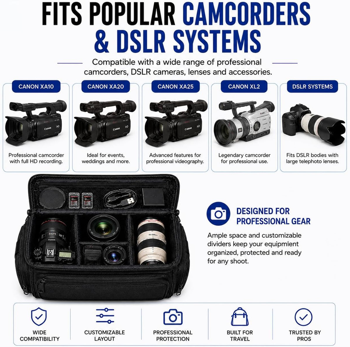 eCost Acuvar Professional Well Padded Extra Large Water-Resistant Gadget Bag Case Compatible with Canon, Sony, Nikon,Pentax, JVC,Olympus Panasonic, Fijifilm, Samsung Camera & Camcorder