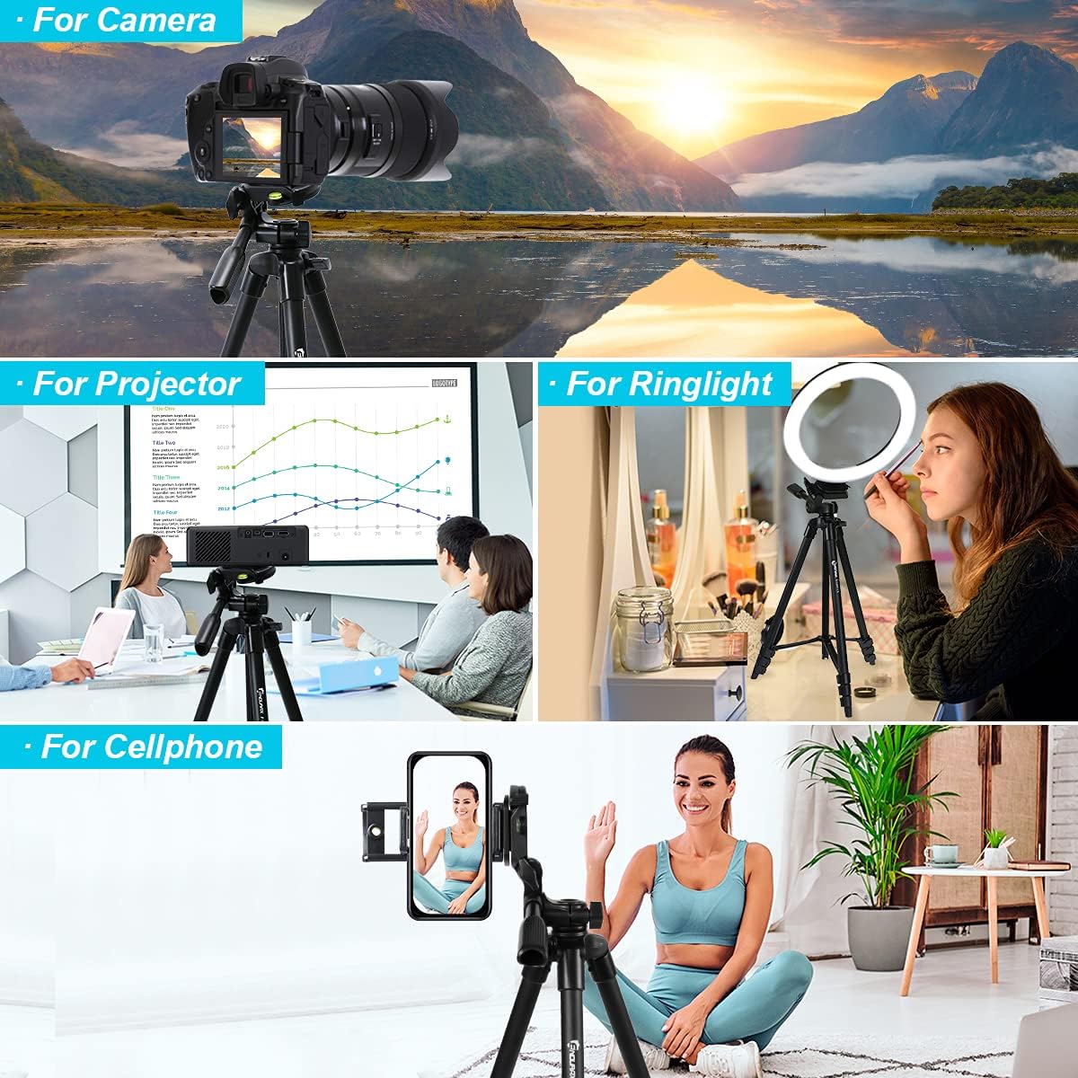 Endurax 60'' Camera Tripod Camera Stand for Canon Rebel Eos Nikon DSLR, Travel Tripods for Phone Tablet with Remote Black
