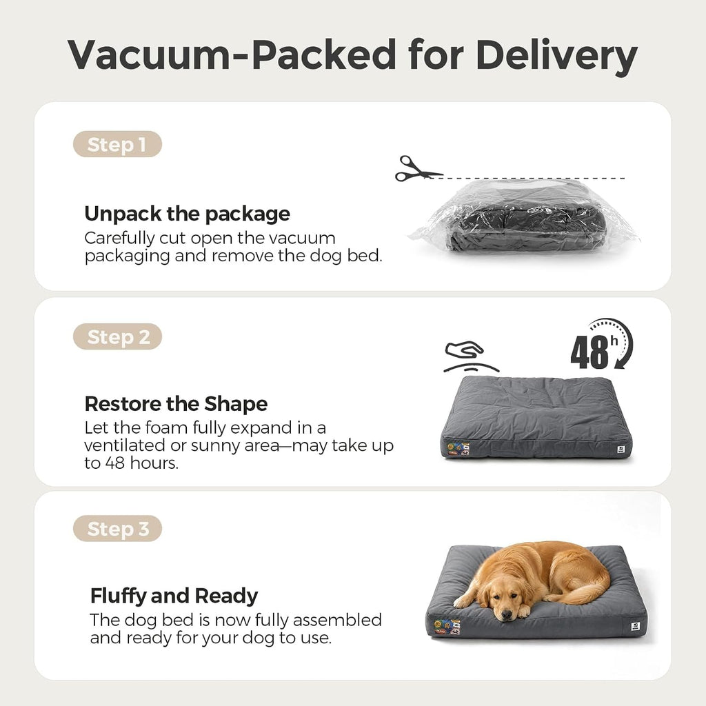 Sytopia 42-Inch Waterproof Outdoor Dog Bed for Large Dogs, Heavy Duty Orthopedic Egg Crate Foam Pet Bed with Durable Fabric and Removable Washable Cover for Patio, Camping and Travel, Grey