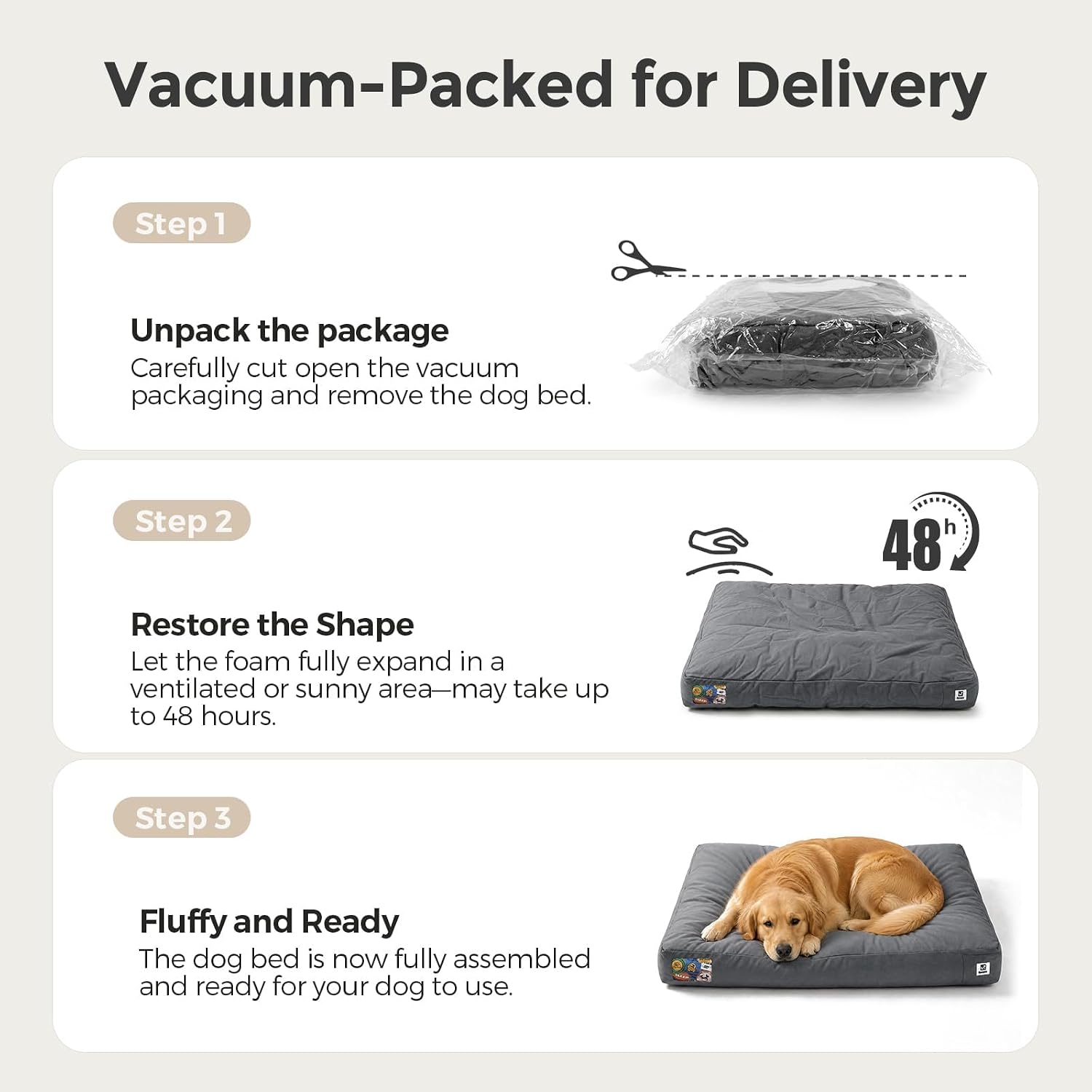 Sytopia 42-Inch Waterproof Outdoor Dog Bed for Large Dogs, Heavy Duty Orthopedic Egg Crate Foam Pet Bed with Durable Fabric and Removable Washable Cover for Patio, Camping and Travel, Grey