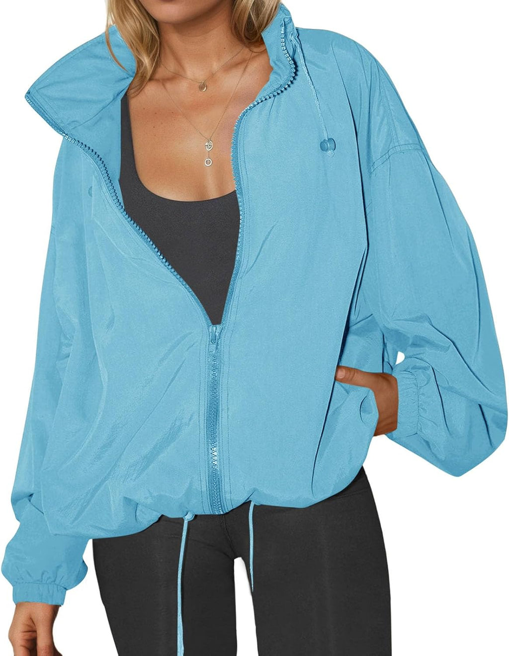 Yousify Womens Waterproof Rain Jackets Lightweight Zip Up Raincoat Outdoor Hiking Hooded Windbreaker with Pocket