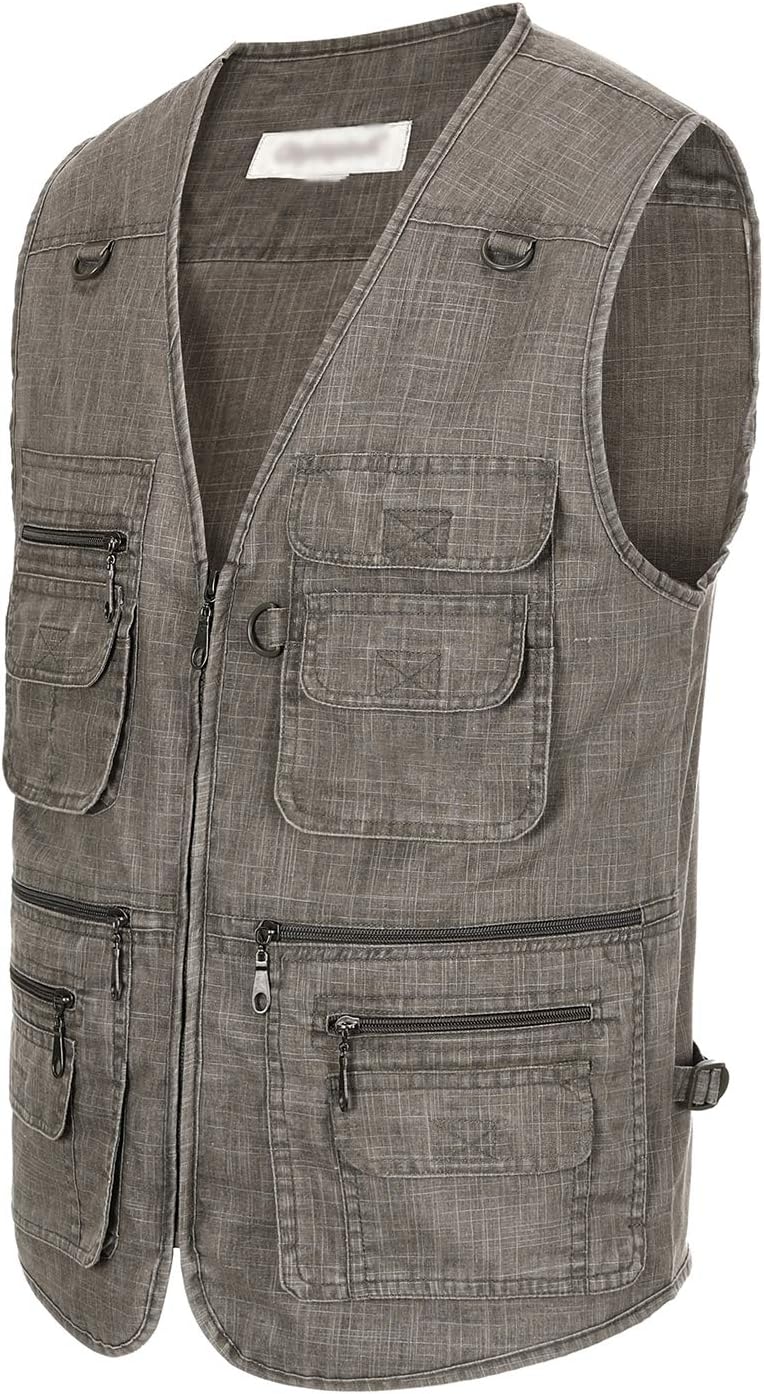 Hbufnha Men's Casual Safari Travel Vest 16 Pockets Outdoor Work Vest Sleeveless Jacket Fishing Hiking Photograph