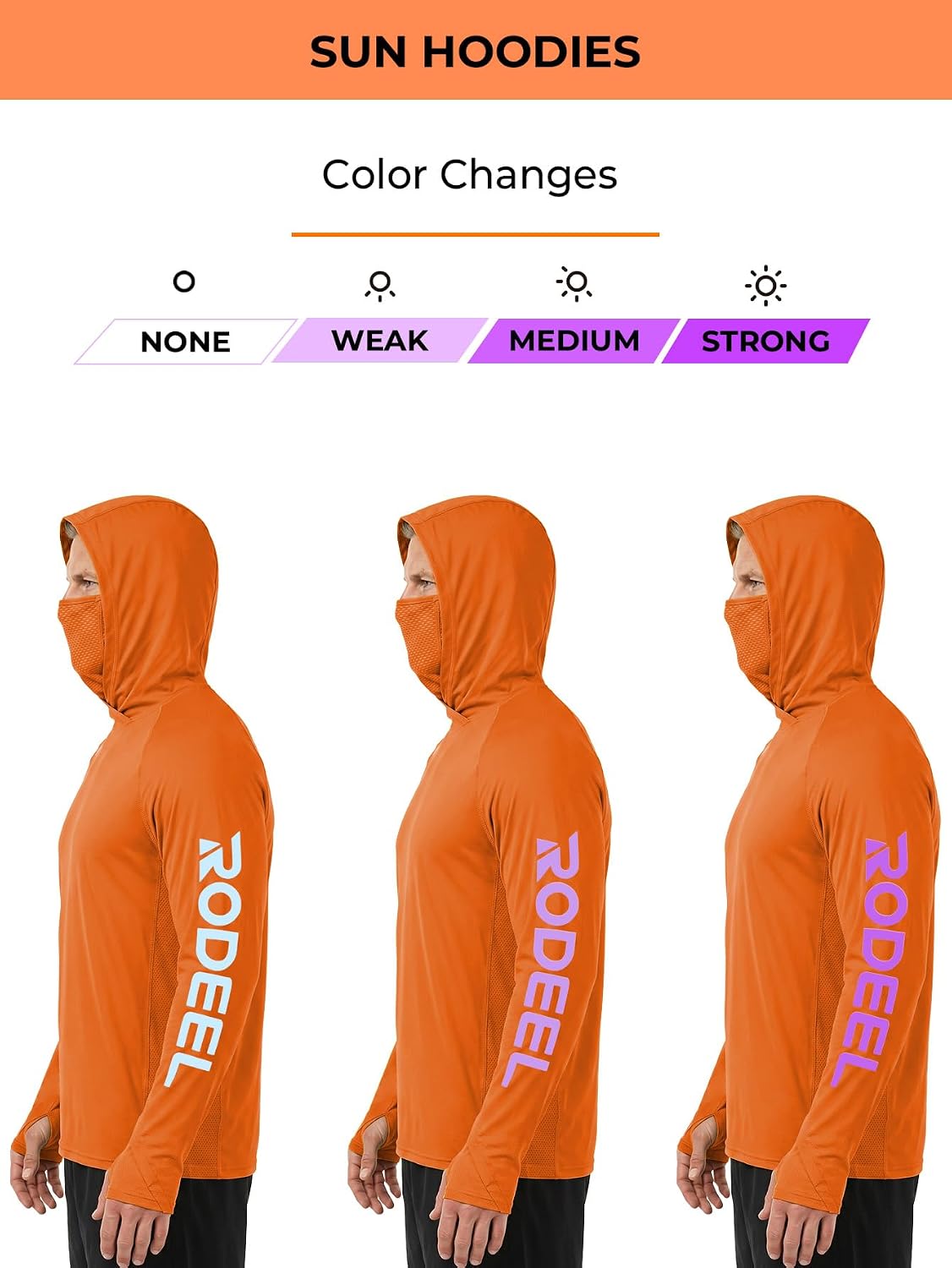 Rodeel UPF 50+ Men’s Long Sleeve Performance Fishing Hiking Shirt with Mask UV Neck Gaiter Hoodie
