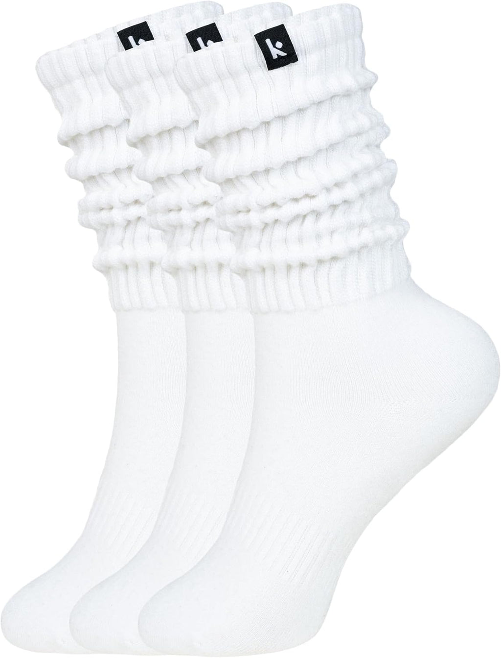 Kamo Fitness Scrunch Boot Socks for Women, Long Cozy Slouch Crew, 3 Pairs