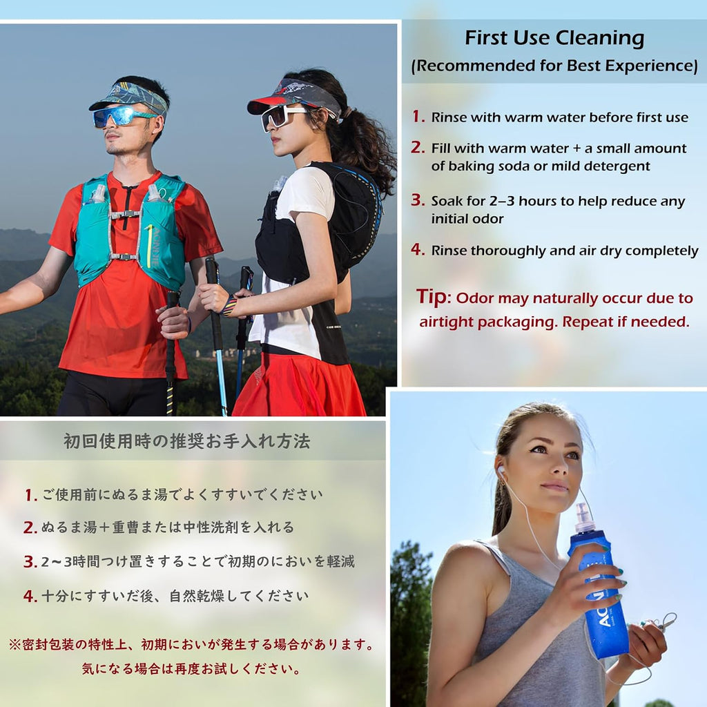 TRIWONDER Collapsible Water Bottles TPU Soft Flask Running Bottles BPA-Free Sports Flasks for Hiking Climbing Camping (500ml/16.91oz with Straws - Pack of 2)