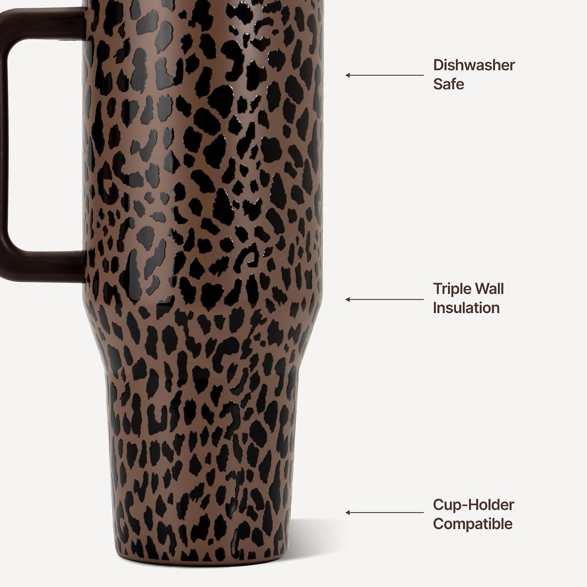 HydroJug Traveler 40oz, Insulated Tumbler with Handle & Straw, Brown Leopard