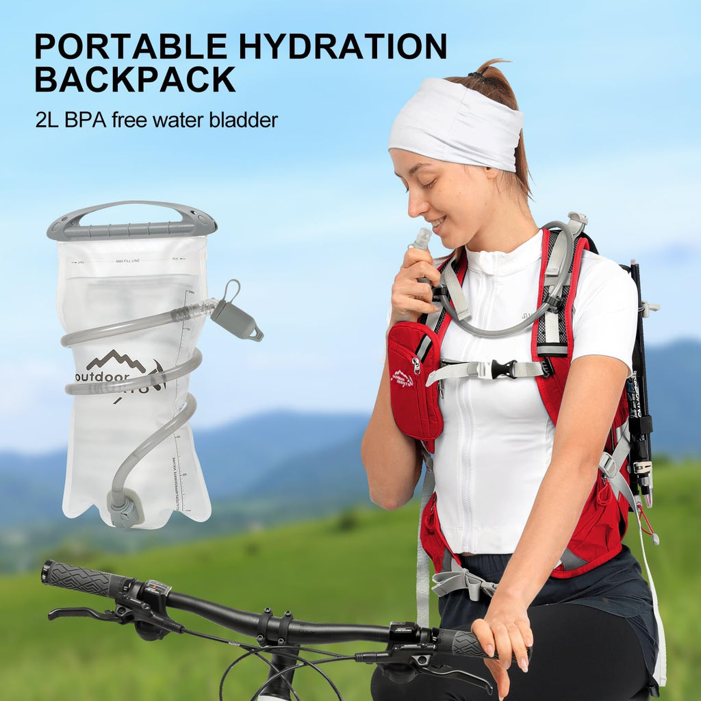 IX INOXTO 20L Hydration Backpack, Waterproof Hiking Internal Frame Backpacks with 2L Hydration Water Bladder and Rain Cover for Men, Lightweight Travel Daypack for Cycling,Camping,Ski (red)