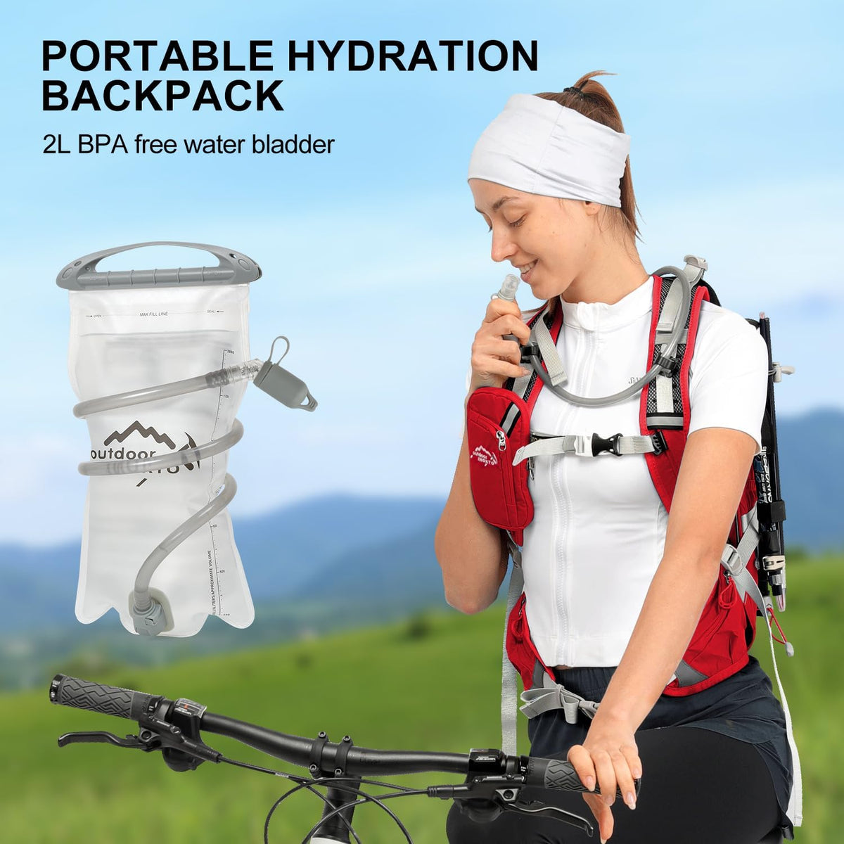 IX INOXTO 20L Hydration Backpack, Waterproof Hiking Internal Frame Backpacks with 2L Hydration Water Bladder and Rain Cover for Men, Lightweight Travel Daypack for Cycling,Camping,Ski (red)