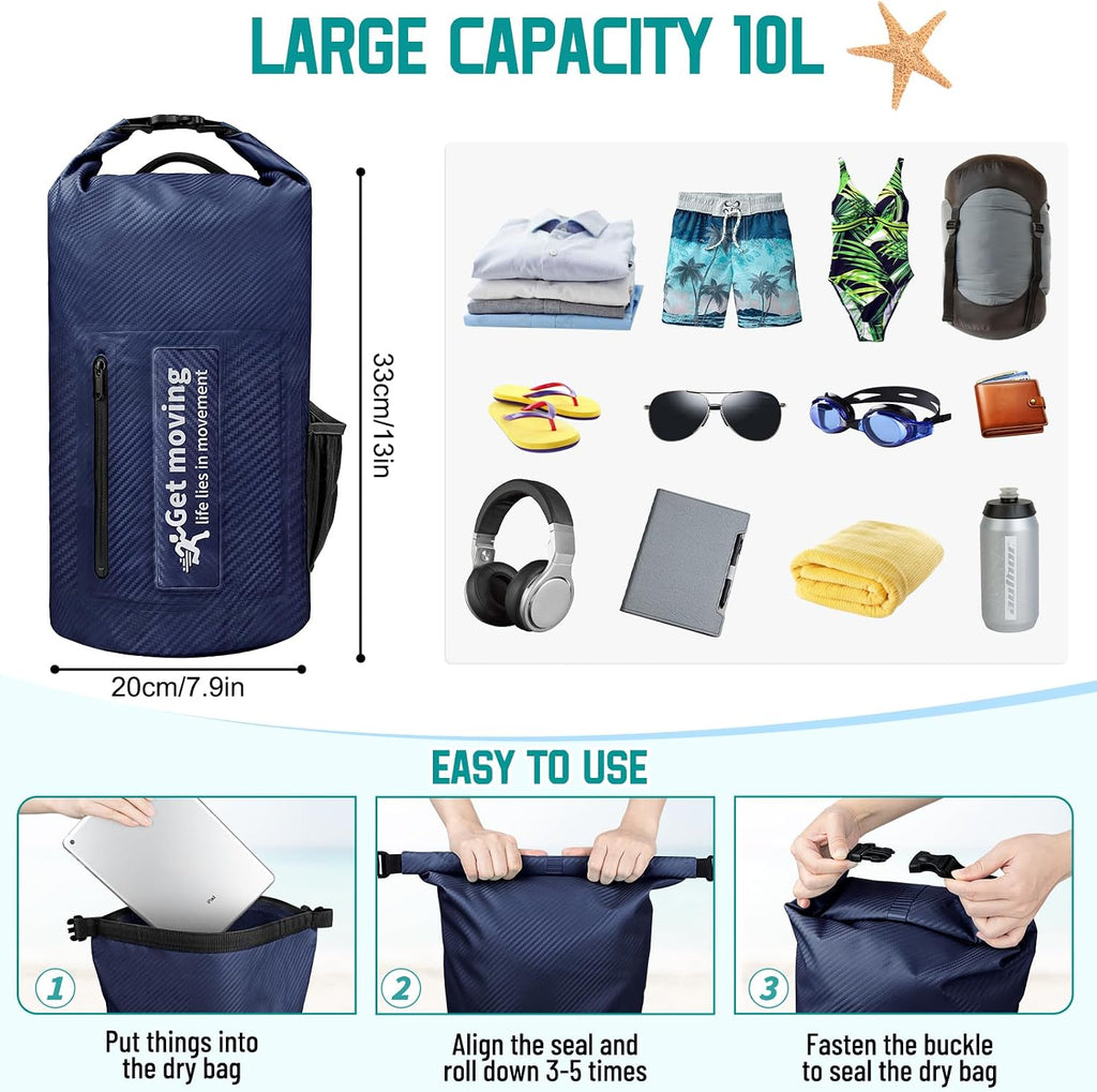 BKNOOU Dry Bag Waterproof for Kayaking, Roll Top Backpack for Women Men