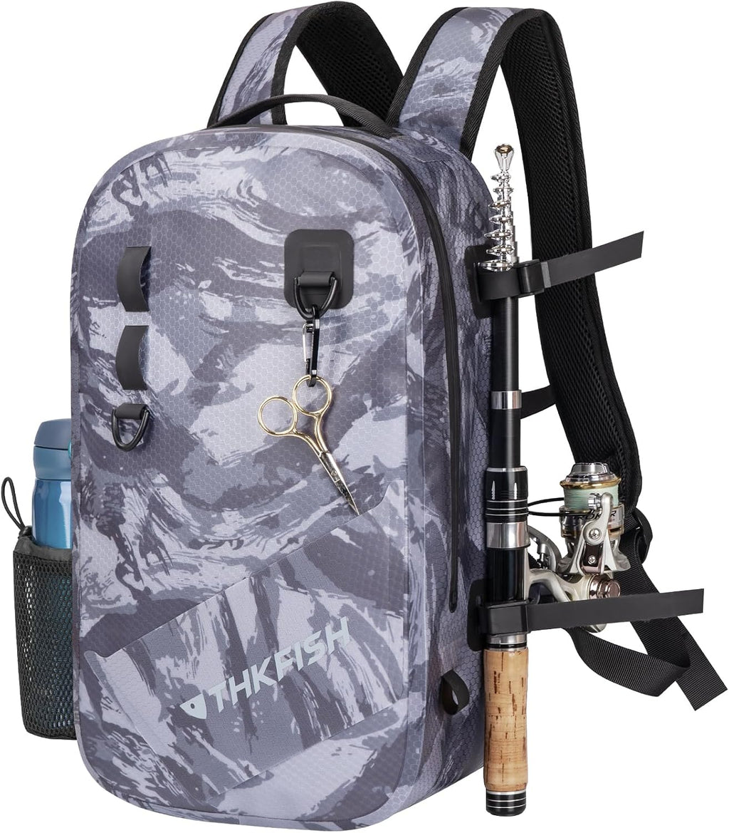THKFISH IPX8 Waterproof Fishing Backpack with Rod Holder, Lightweight Fishing Sling Bag, Move Freely Fish Gifts for Men