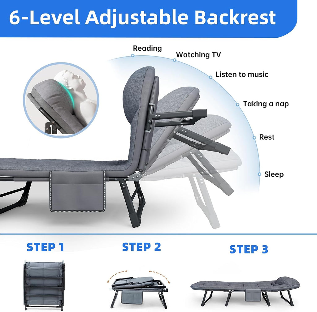 Adjustable Folding Camping Cot with Mattress(L''70in)