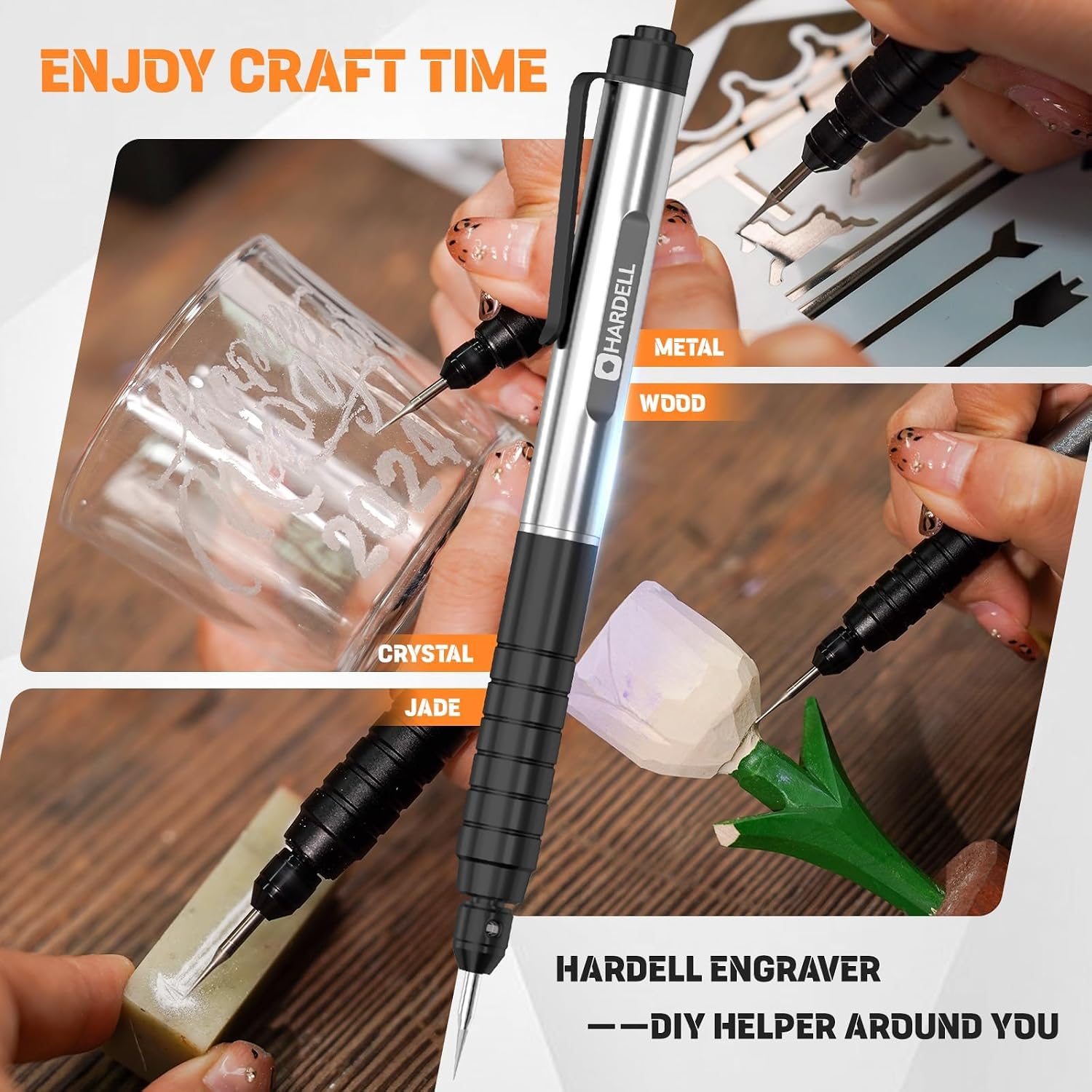 HARDELL Engraving Pen, 37000 RPM Cordless Engraver for Metal Wood Glass DIY