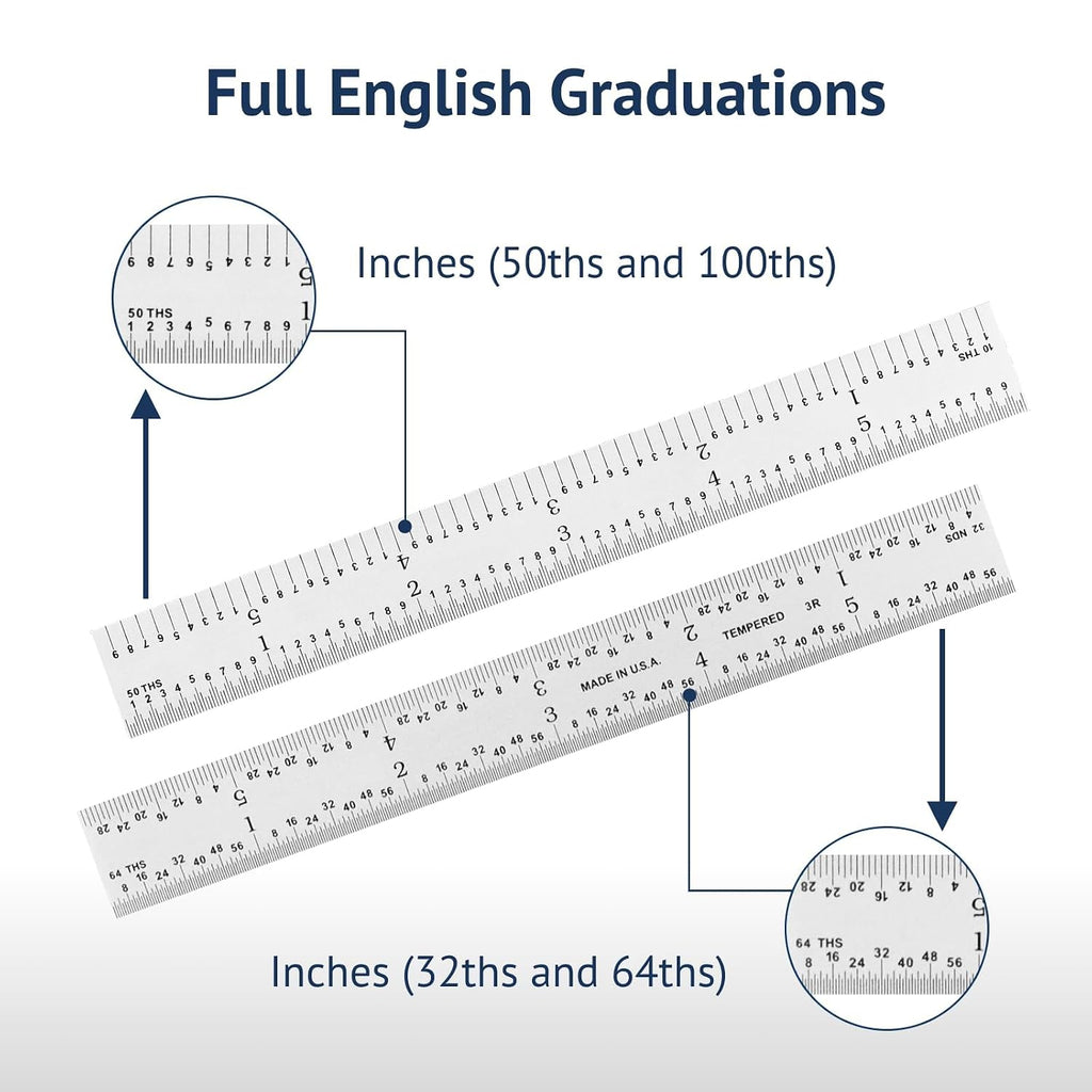 PEC Tools 18" Flexible Metal Ruler, 3R Graduation, Precision Measuring Tool