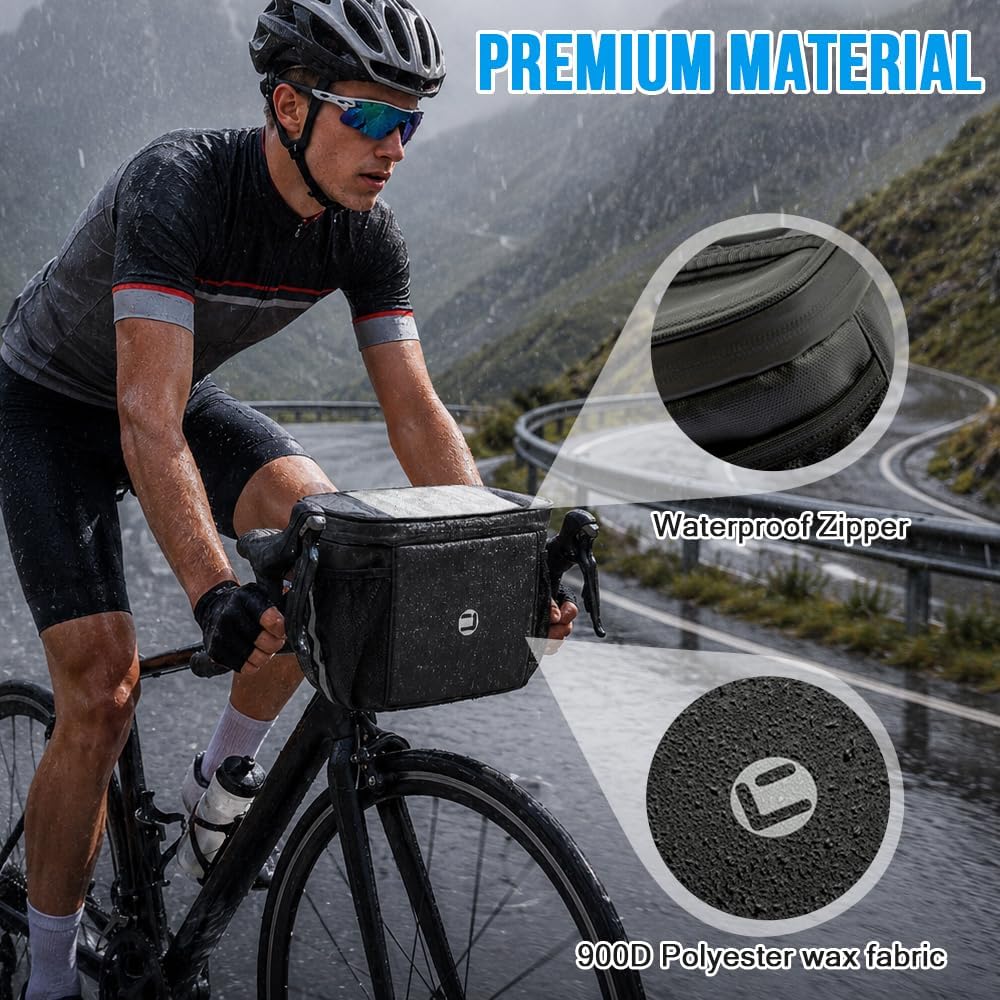 WOTOW Bike Handlebar Insulated Bag, Front Phone Touchscreen Bicycle Cooler