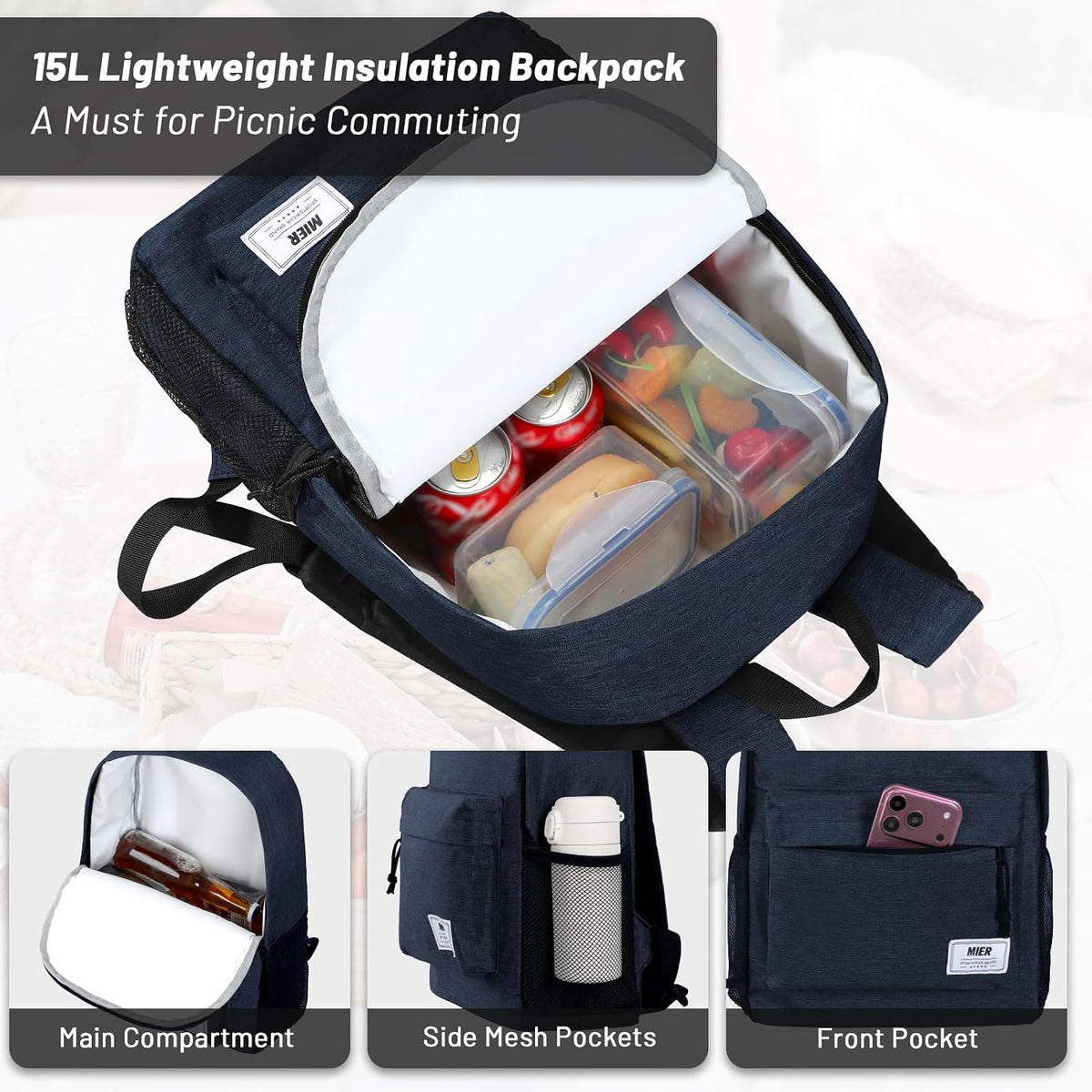 MIER Insulated Backpack Cooler Small Lunch Bookbag for Women Men