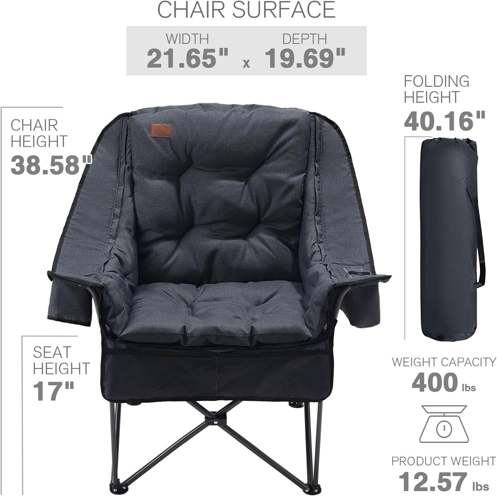 EVER ADVANCED XL Camping Chair with Detachable Cushion Support 400LBS Black