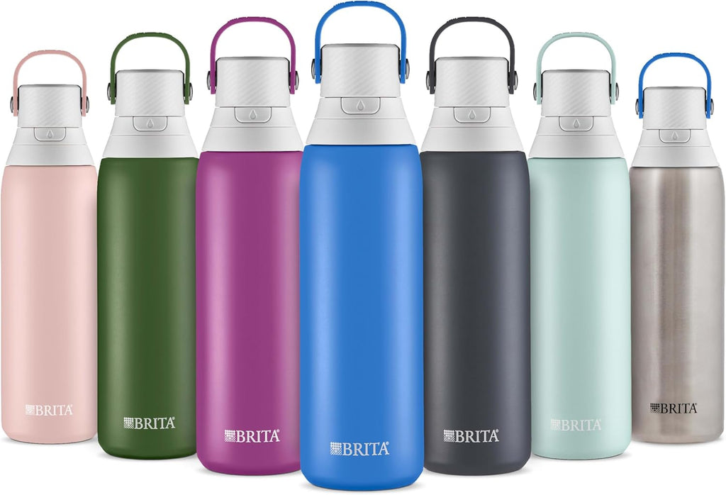 Brita Stainless Steel Premium Filtering Water Bottle, BPA-Free, Reusable, Insulated, Replaces 300 Plastic Water Bottles, Filter Lasts 2 Months or 40 Gallons, Includes 1 Filter, Rose - 20 oz