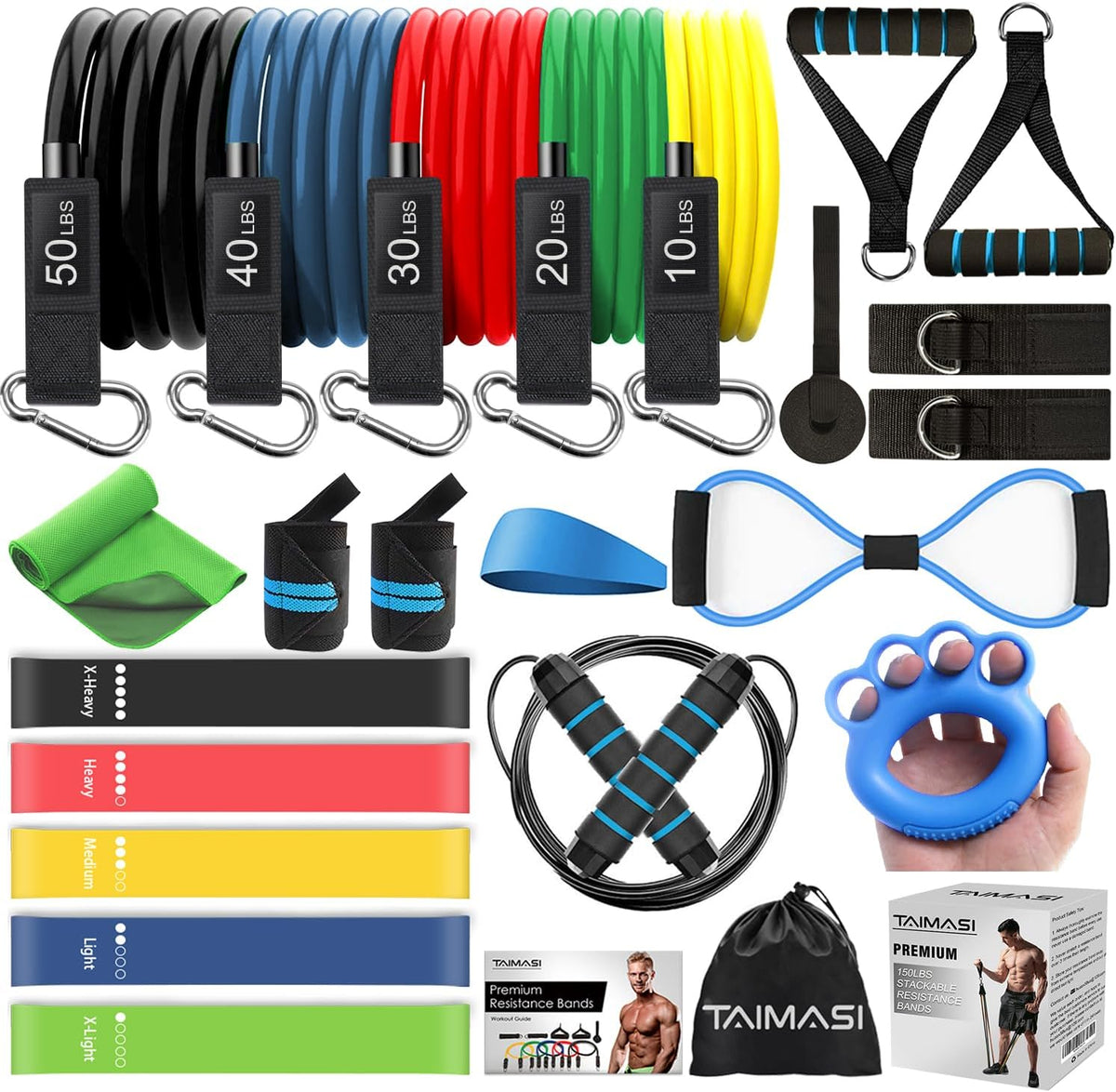 TAIMASI 23Pcs Stackable Resistance Bands Set with Handles Up to 150 Lbs