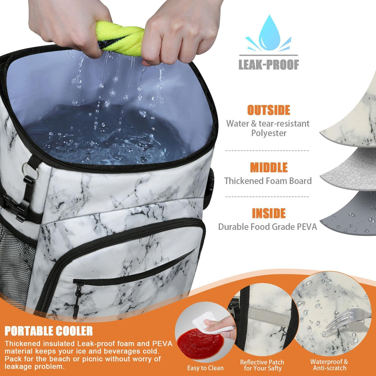 Cooler Backpack Insulated Leakproof Waterproof Backpack Cooler Bag 30/45 Cans, Large Capacity Lightweight Travel Camping Beach Backpack Cooler Ice Chest for Men and Women