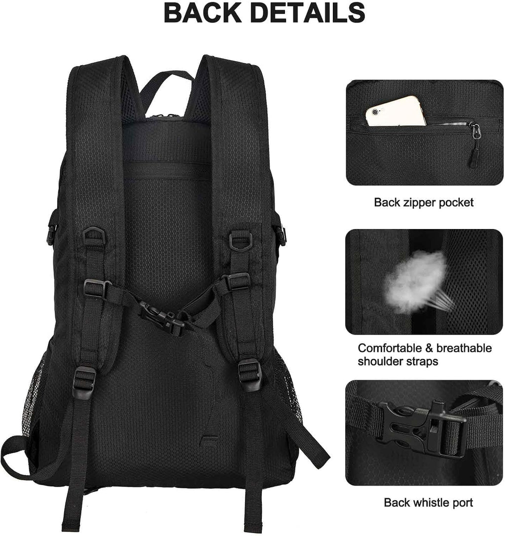 Goloni 45L Hiking Backpack Lightweight Foldable, Waterproof Camping Backpack with Rain Cover & Hiking Pole Mat Carrying System, Ergonomic Water Resistant Daypack for Trekking Travel Men Women,Black