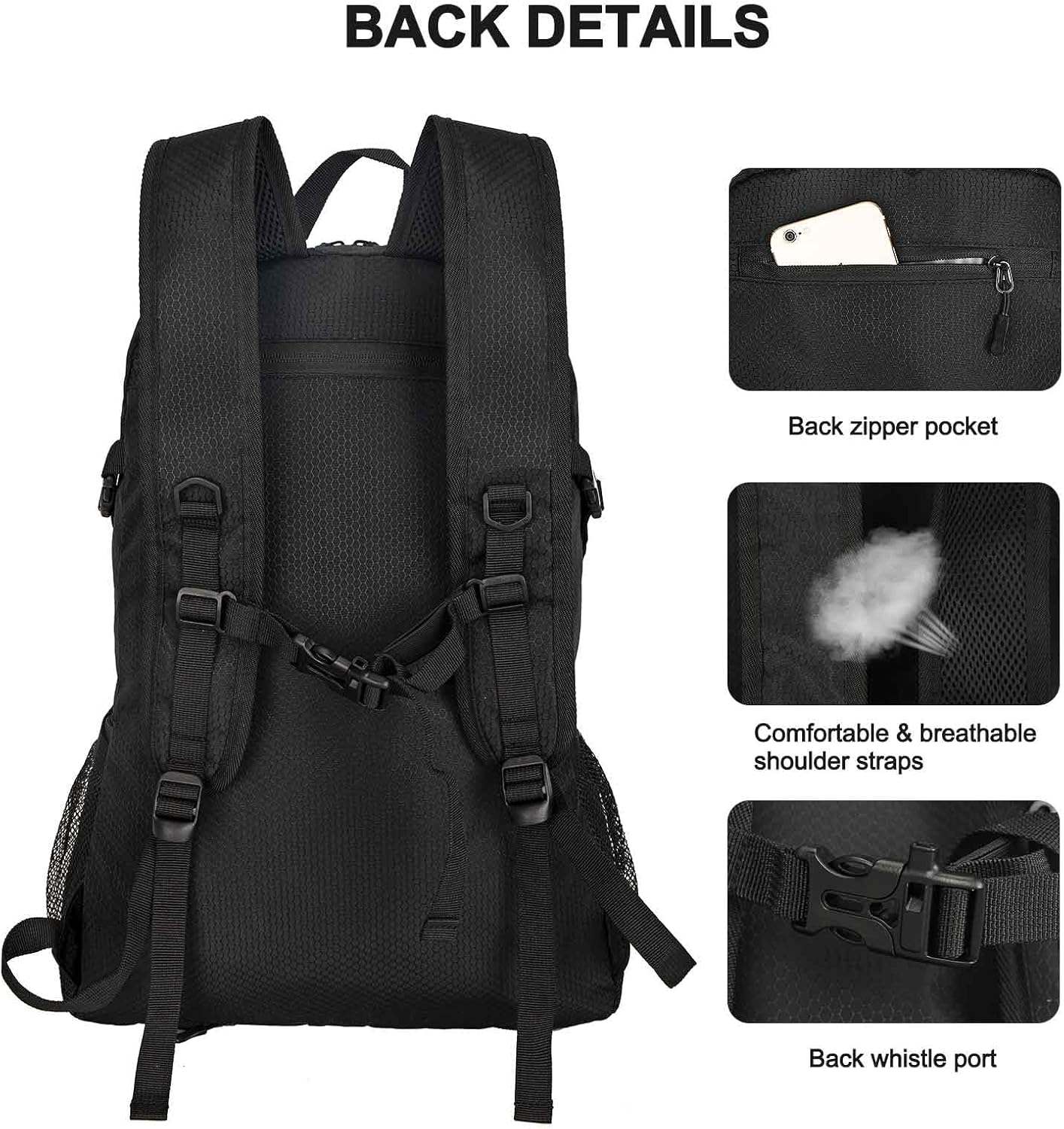 Goloni 45L Hiking Backpack Lightweight Foldable, Waterproof Camping Backpack with Rain Cover & Hiking Pole Mat Carrying System, Ergonomic Water Resistant Daypack for Trekking Travel Men Women,Black