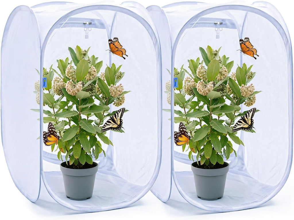Pop-up Butterfly Habitat Cage Terrarium Clear Mesh Enclosure 2‑Pack