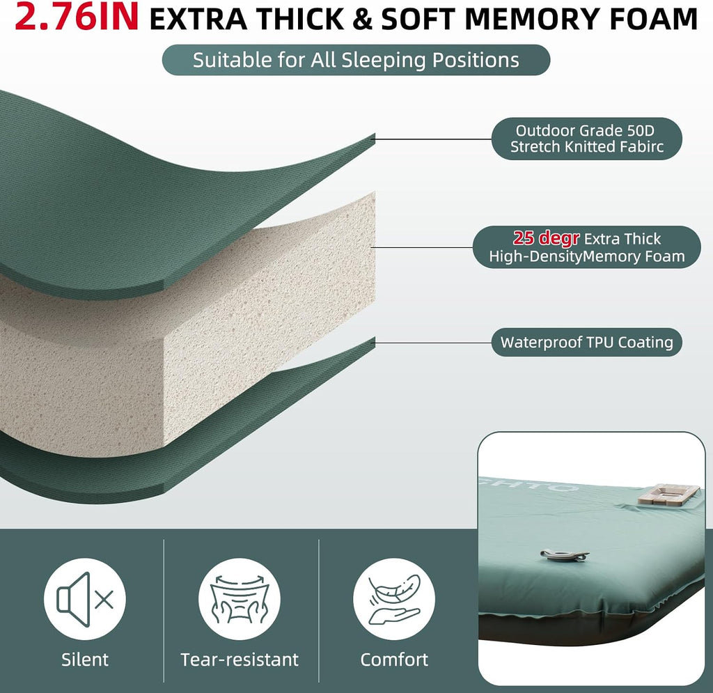 Self Inflating Sleeping Pad with Electric Pump, 30s Inflate Memory Foam Mat