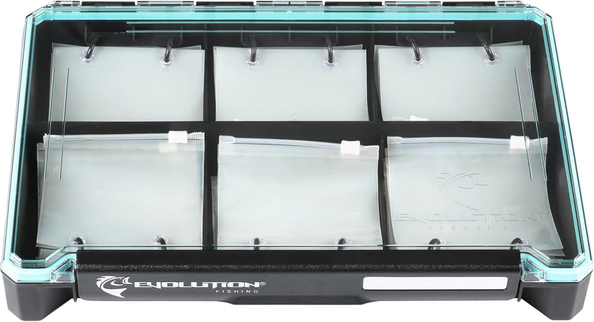 Evolution Fishing BallistiX Blade Runner Tackle Tray - Waterproof, Spinnerbait & Buzzbait Storage, 24 Rust-Resistant Baggies, 6 Sections, Fits 3700 Tackle Box, QuikLatch