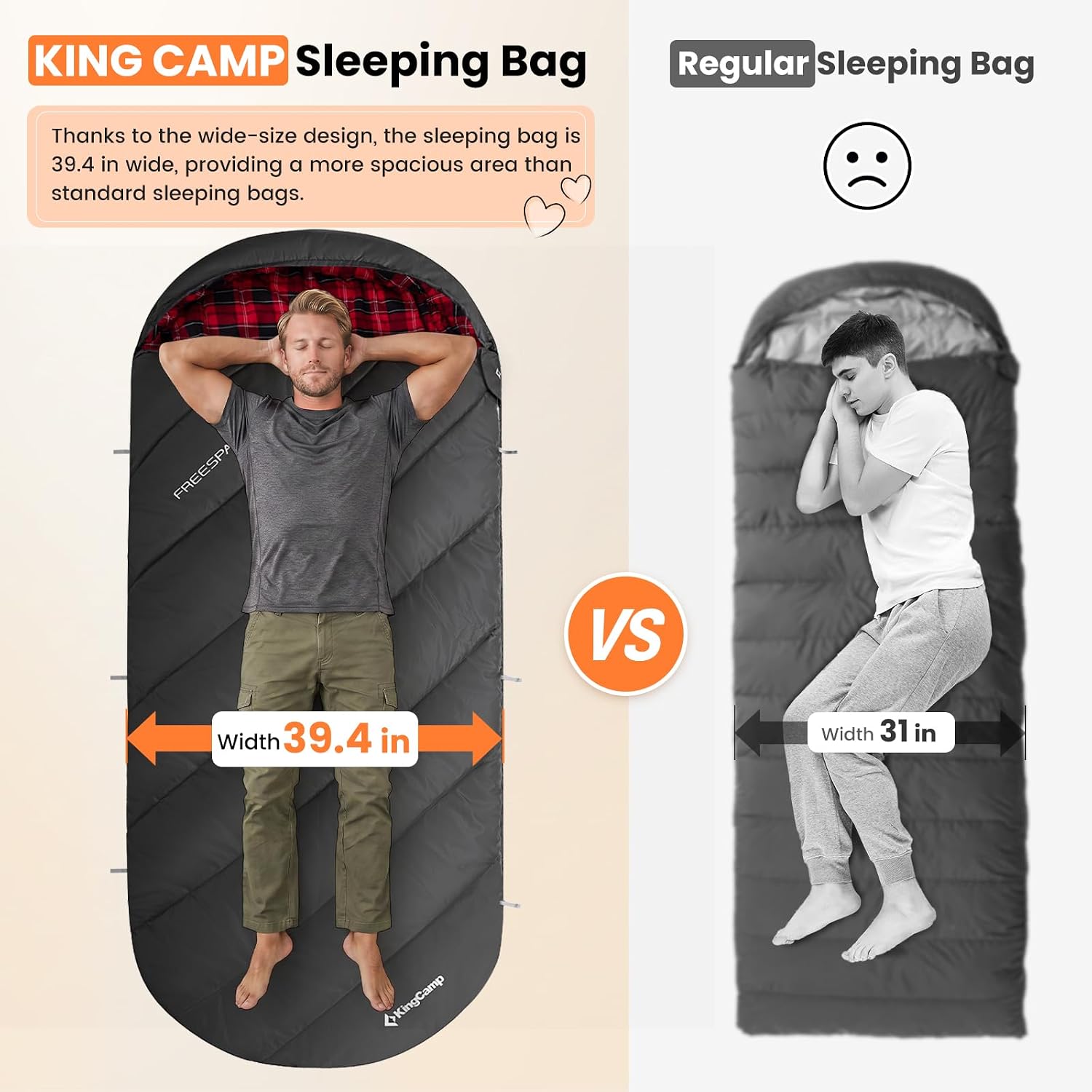 KingCamp Sleeping Bag for Adults Big & Tall 100% Flannel Sleeping Bag