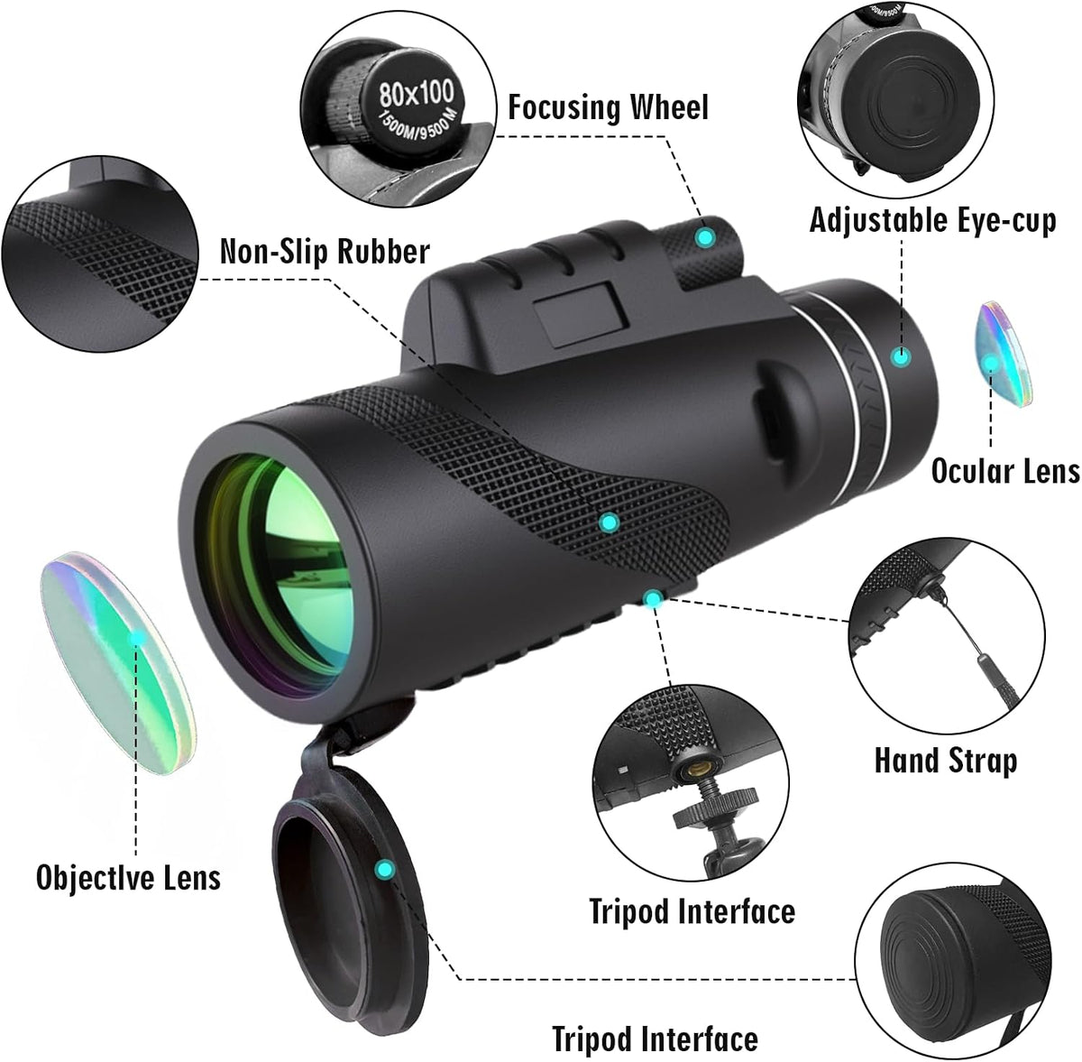 Monocular Telescope 80x100 High Powered Waterproof Monoculars for Adults with Smartphone Adapter Tripod Monocular for Wildlife Bird Watching Hunting Hiking Camping Travel, Black