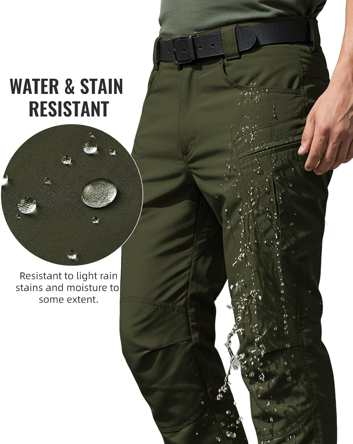 Men's Stretch Tactical Pants Waterproof Ripstop Fabric Cargo Pants Lightweight Casual Hiking Outdoor Work Pants (No Belt)