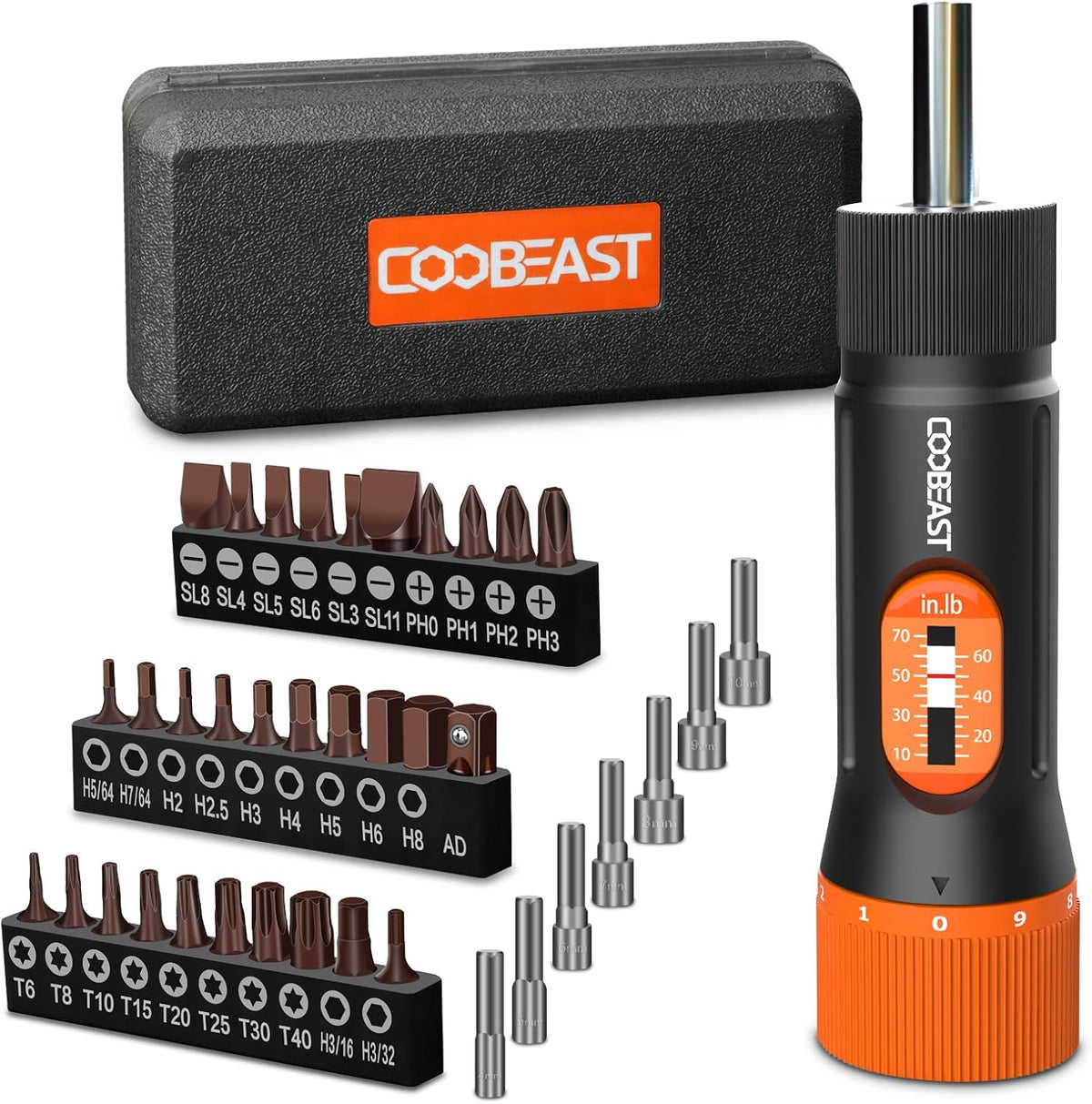 coobeast 49Pcs Preset 1/4” Drive Torque Screwdriver with S2 Bits